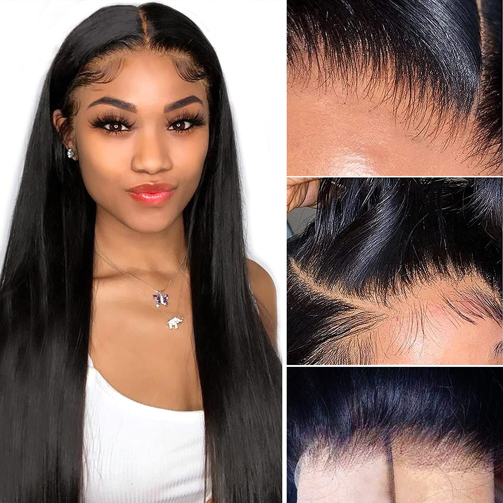 Lace Front Wigs Human Hair Straight 13x4 Transparent Lace Frontal Wigs for Black Women Human Hair 150% Density Pre Plucked with Baby Hair Brazilian Virgin Hair Full And Thick Natural Color 24inch