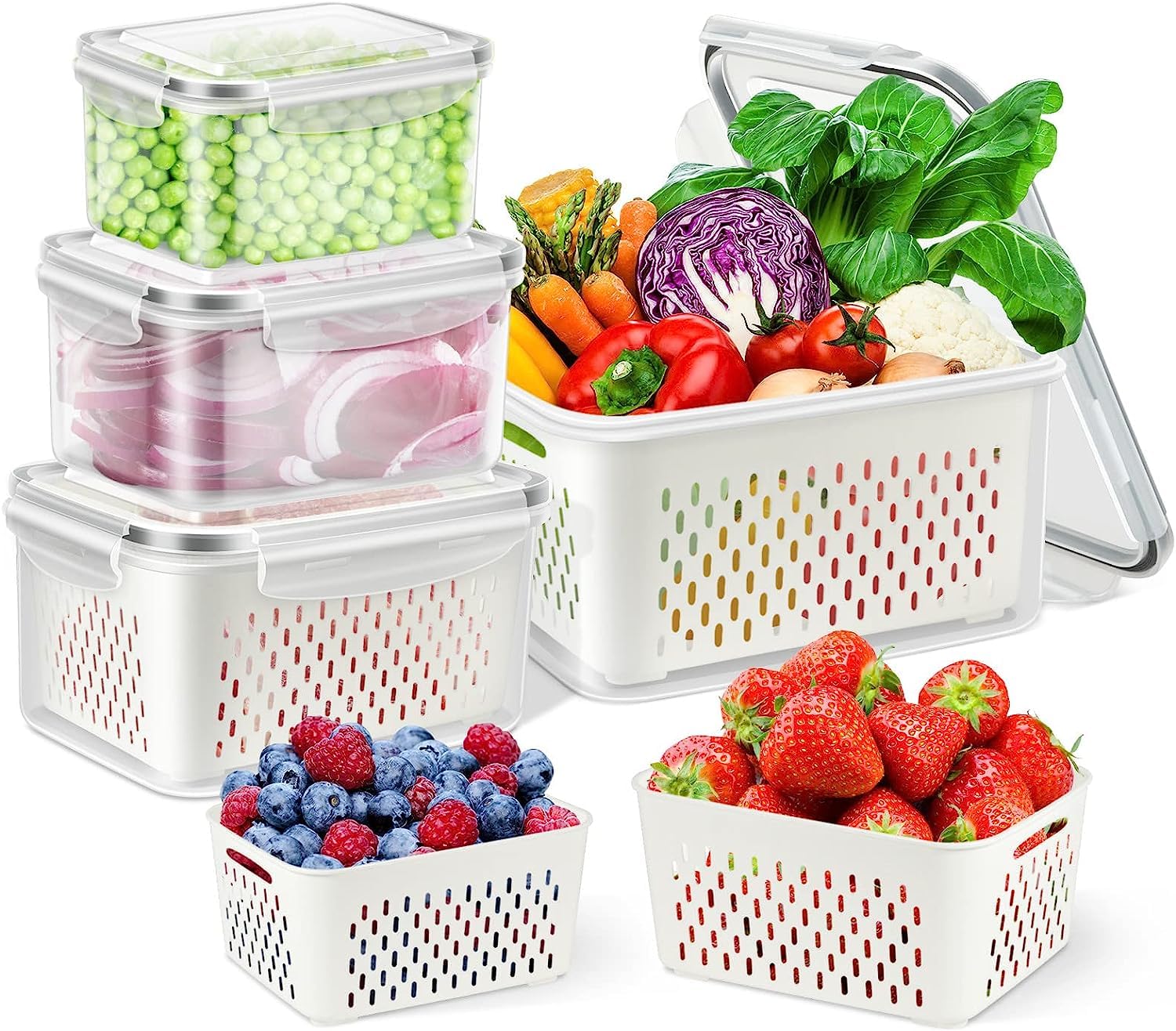 4 PC Large Fresh Fruit Containers for Fridge,Luxear Fridge Container Set BPA Free,Dishwasher & Microwave Safe Produce Keeper Fresh Box for Refrigerator,Stackable Clear Frigerator Organizer for Kitchen