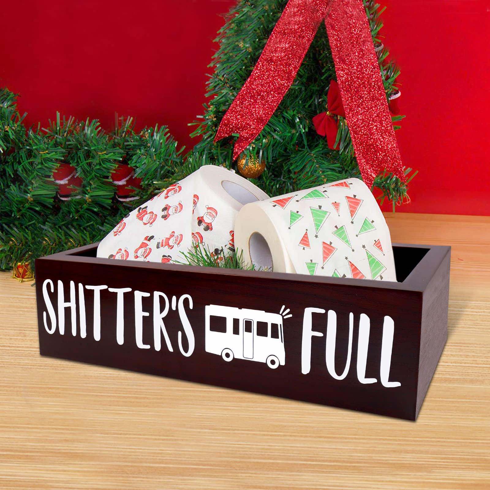 Christmas Bathroom Wooden Storage Box Funny Holiday Toilet Paper Holder Cousin Eddie Camping Farmhouse Tank Basket Decor Winter Guest Bathroom Xmas Clark Gift Ideas