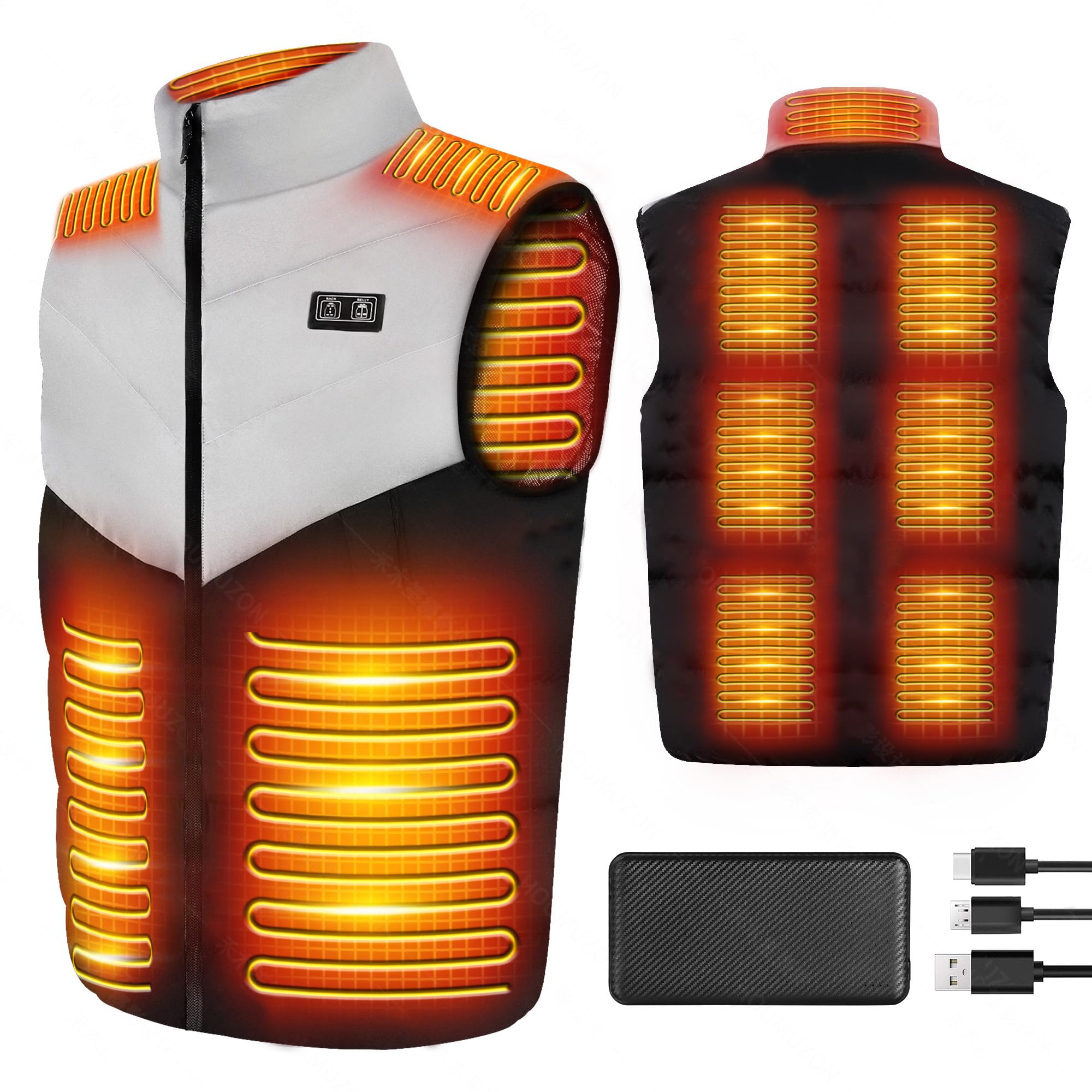 DK177Heated Vest for Men, Heated Gilet with 11 Heating Zones, 3 Temperature Levels, Lightweight Machine Washable, Unisex Heated Jacket with 10000mAh Battery Pack