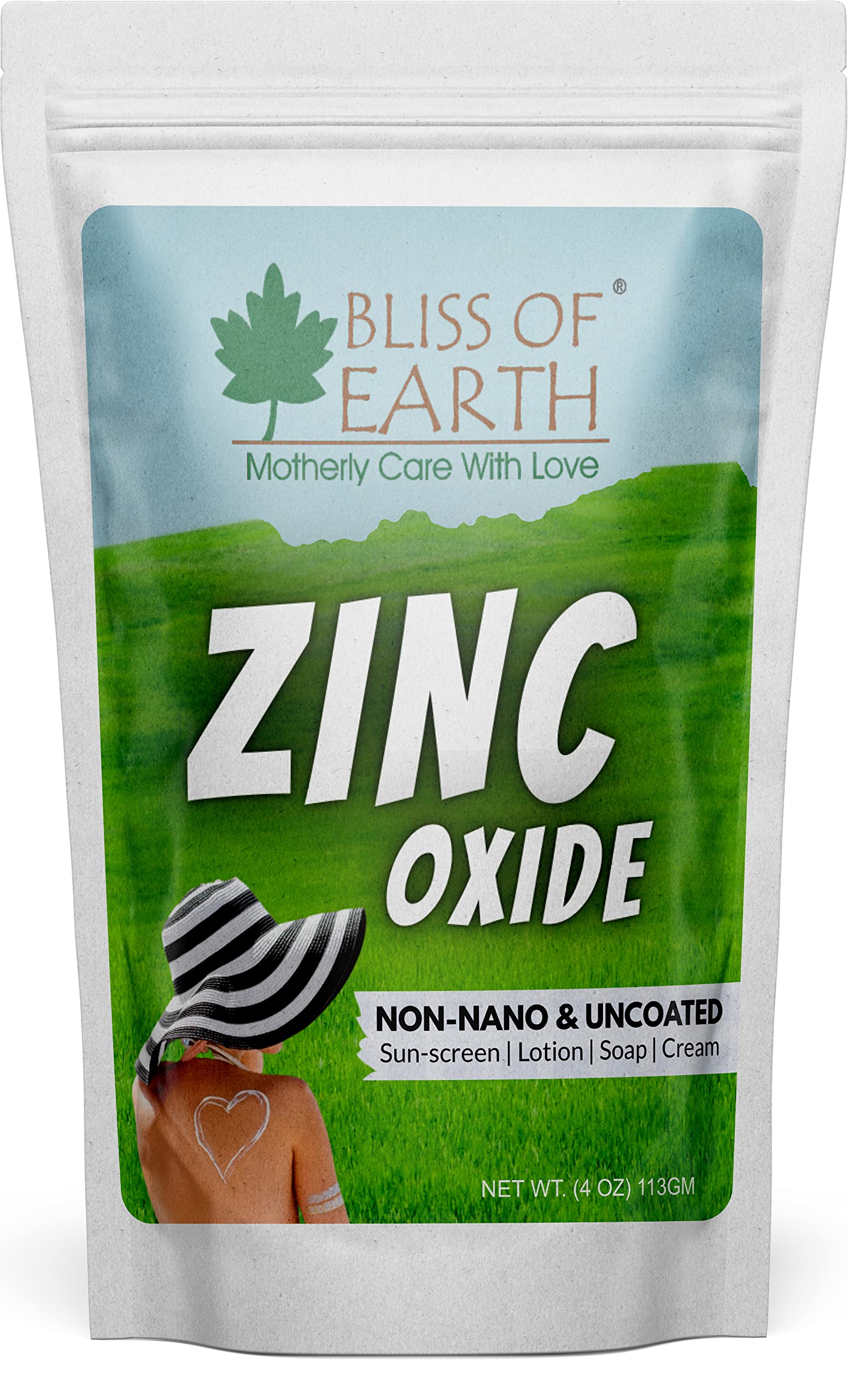 Bliss of Earth 4oz Zinc Oxide Powder Non-Nano & Uncoated for Skin, Cosmetic & DIY Product 113Gm