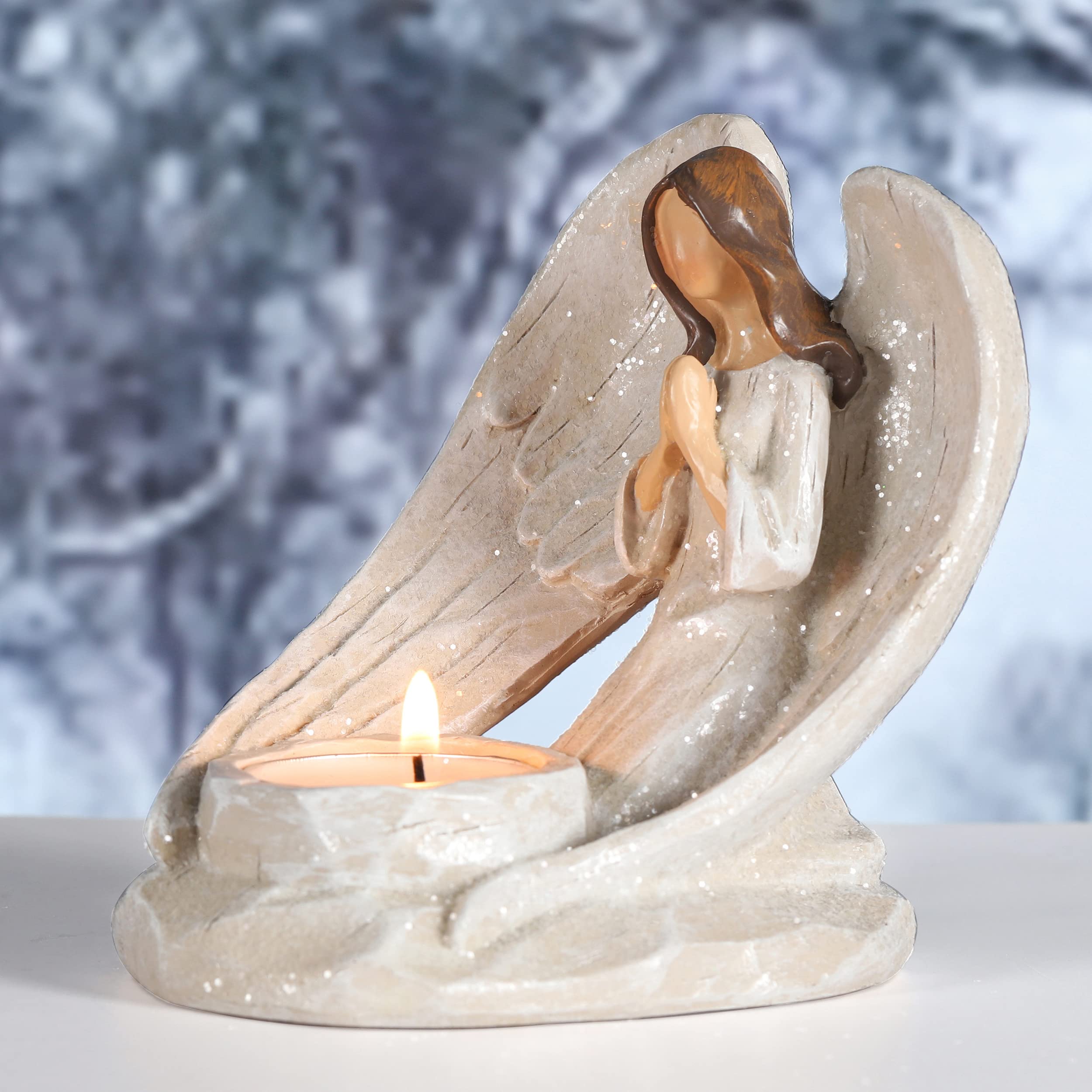 Hodao Winter Christmas Decorations Angel Candlesticks Figurines Indoor Home Decor Desktop Decoration 5.8inch Angel Gifts