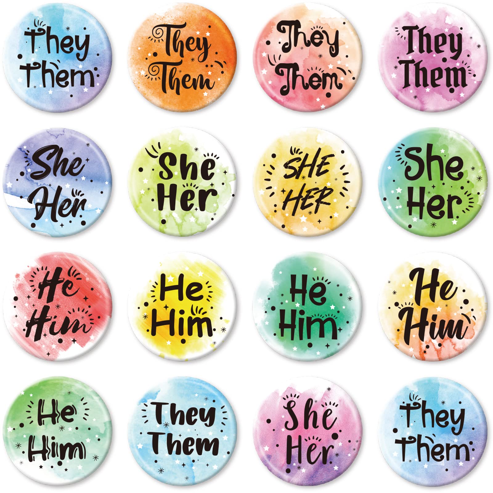 120 Pcs Pronoun Badges Pins Gender Identity Pins Round They Them Pronoun Pin Buttons Multiple Colors Pronoun Pinback for Shirts Clothes