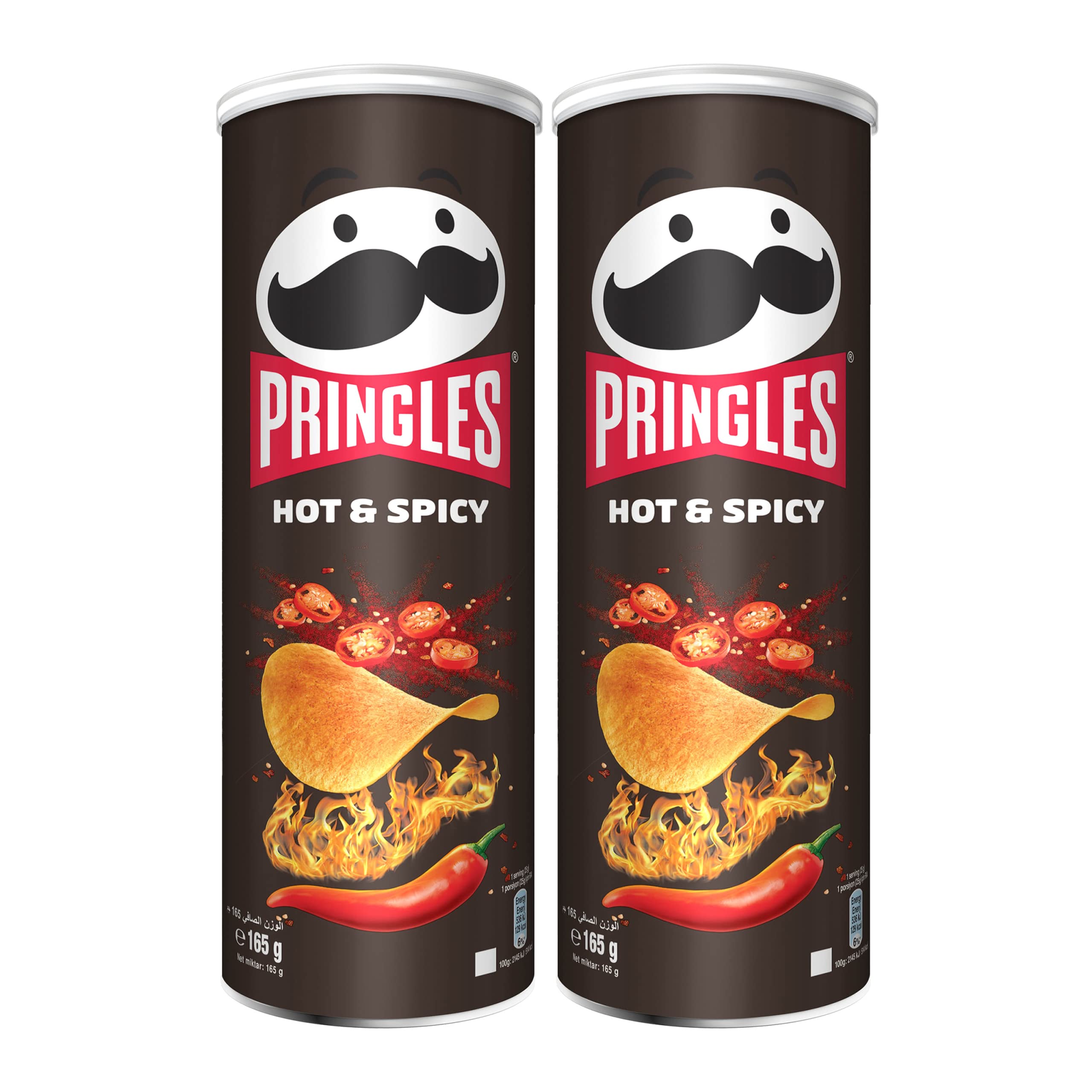 Pringles Hot & Spicy Flavour - Potato Chips - 165 G Each, Pack Of 2 Cans - Crispy Snack - Crunchy Snack Food for Movies, Games & More - On-the-Go Can