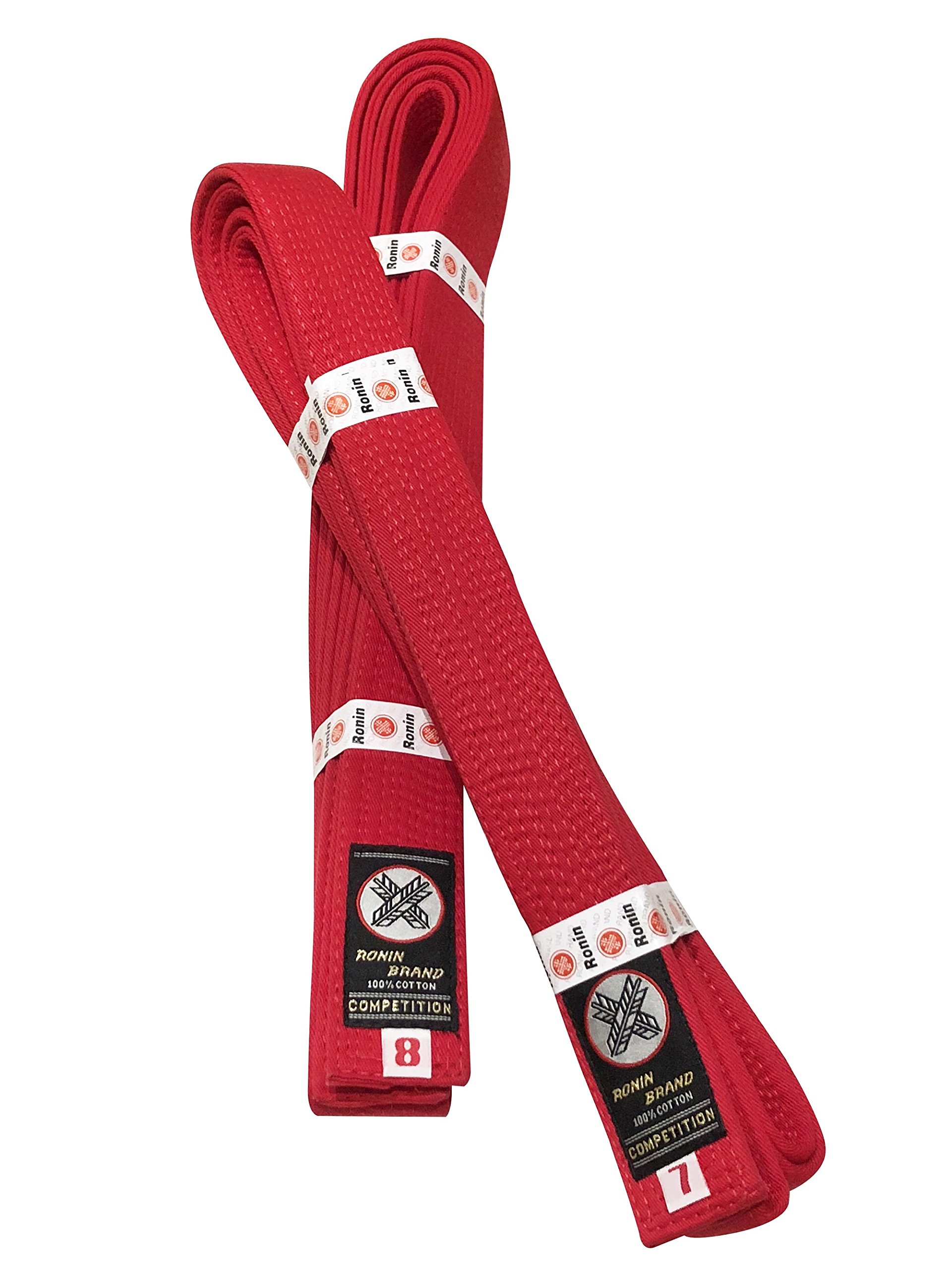 Ronin Deluxe Cotton Red Belt - Masters Belt for Karate, Tae Kwon Do, Judo, Jiu-Jitsu Martial Arts