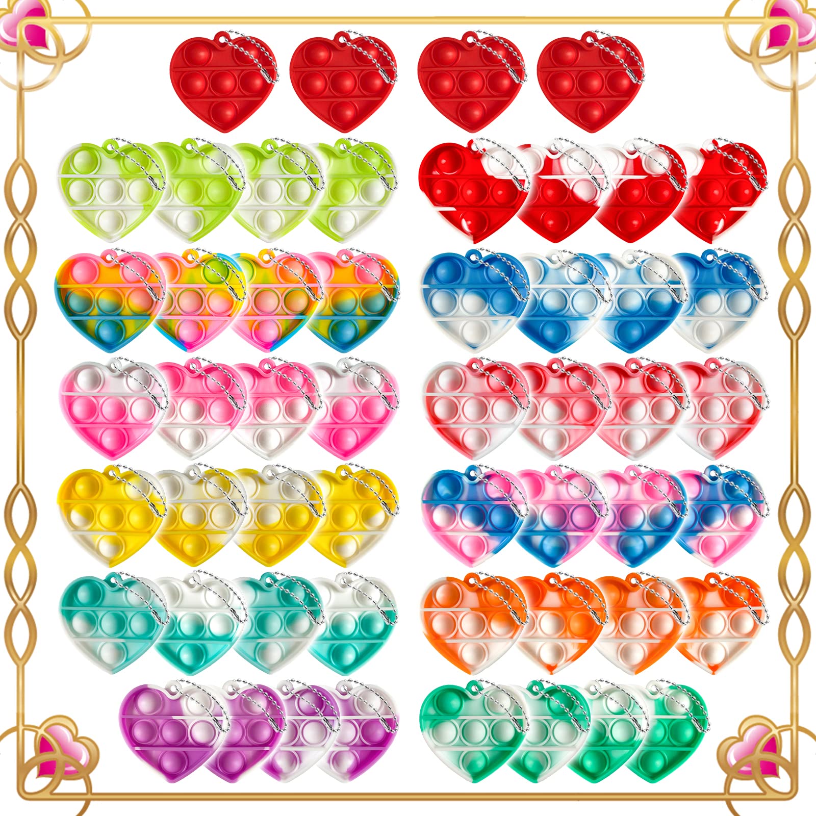 52 Pcs Valentines Day Gifts for Kids,Valentines Day Heart Pop Fidget Toys with Valentines Day Cards,Valentines Day Classroom Gifts for Kids