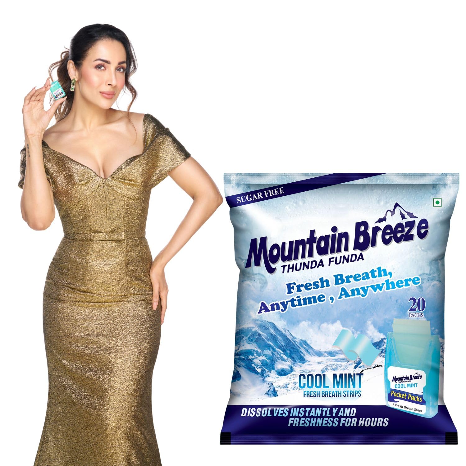 Mountain Breeze Sugar-Free Coolmint Fresh Breath Strips (7 Strips) Pack of 20