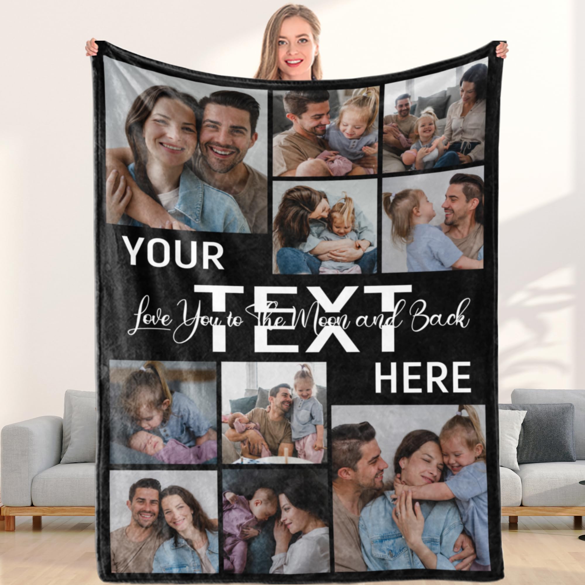 DITKST Custom Blankets with Photos Text Collage Made in USA Personalized Picture Blankets with Pictures Customized Blankets with Photos Birthday Christmas Couples Gifts for Dad Mom Boyfriend-5 Sizes