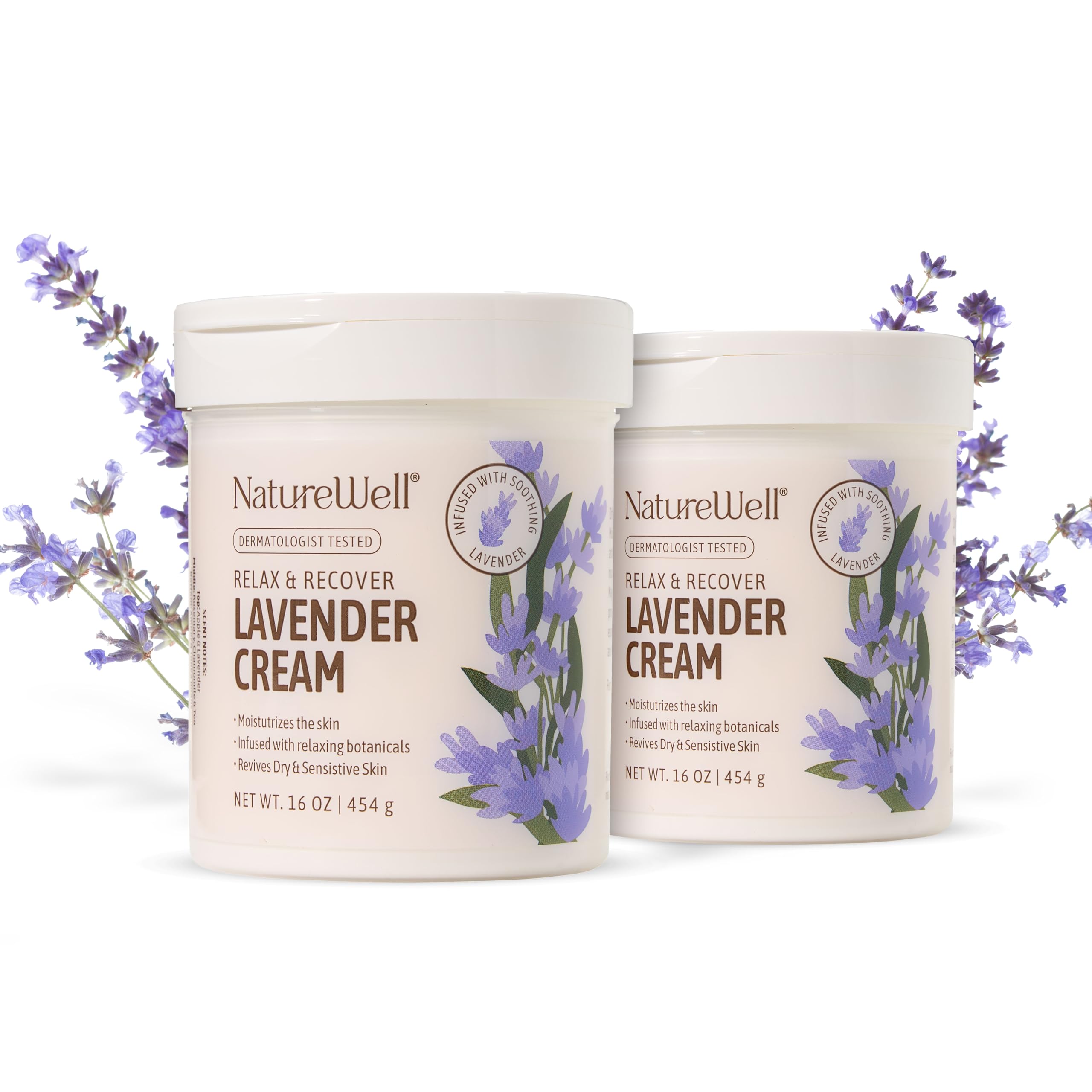 NATURE WELLLavender Smooth & Soften Moisturizing Cream For Face, Body, & Hands, Infused With Natural Oils & Extracts, Restores Skin Moisture Barrier, Pack of 2 (16 Oz Each)