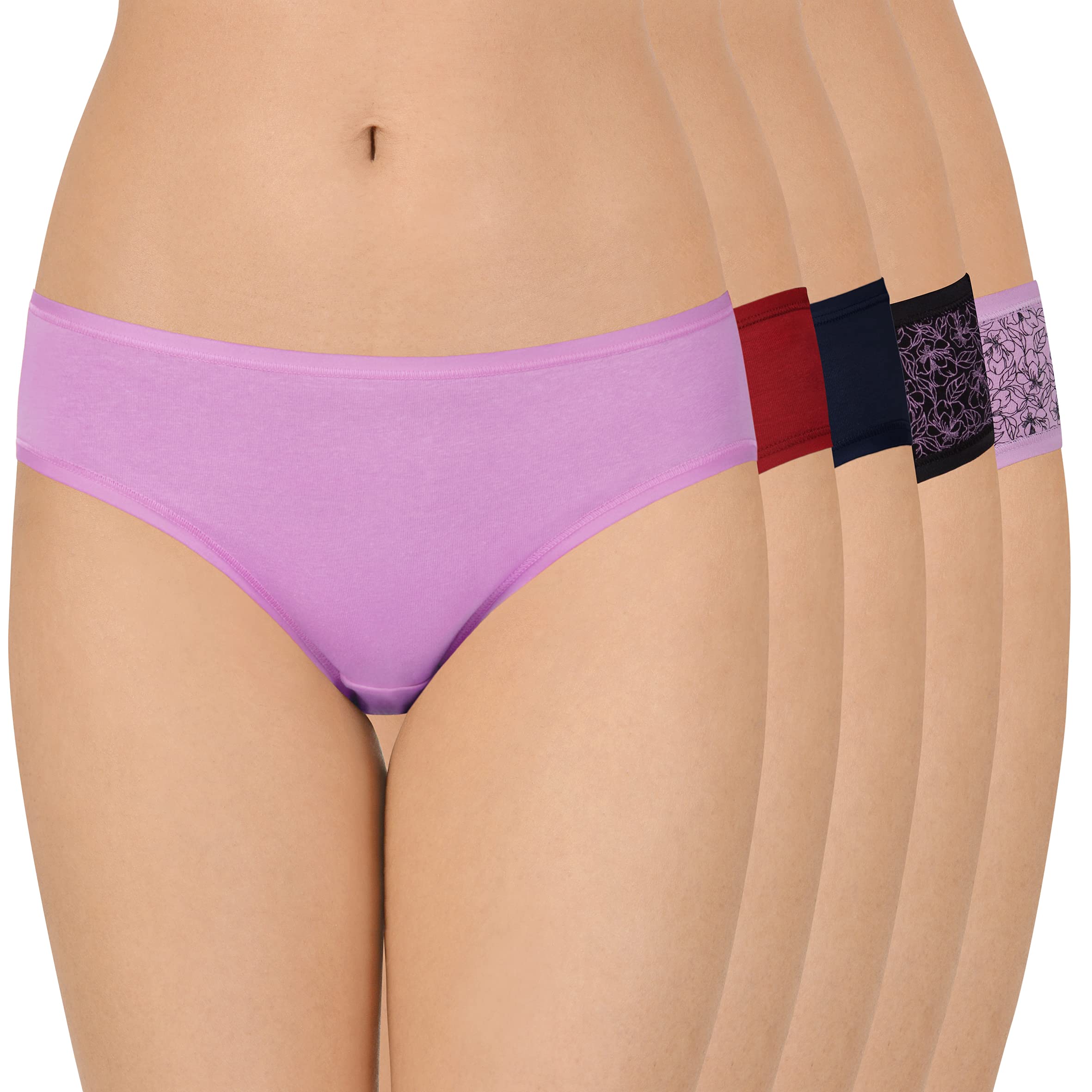 AmanteAssorted Cotton Low Rise Bikini Panty Pack(Pack of 5)