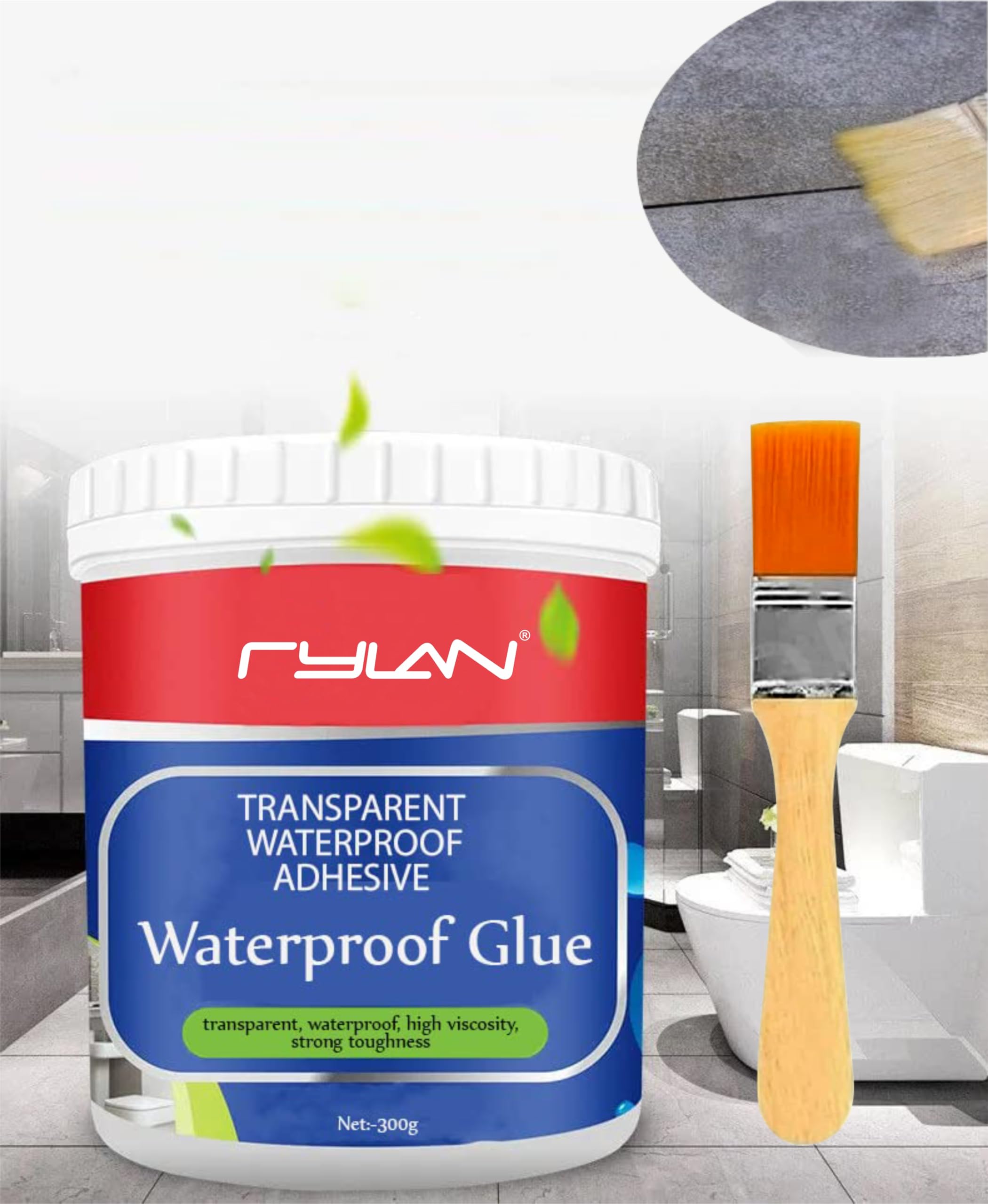 RYLAN Crack Seal Glue 300gm with Brush Transparent Waterproof Glue for Roof Leakage Crack Seal Agent Roof Water Leakage Solution Water Proof Glue Transparent Glue Waterproofing for Pipe Wall Tiles