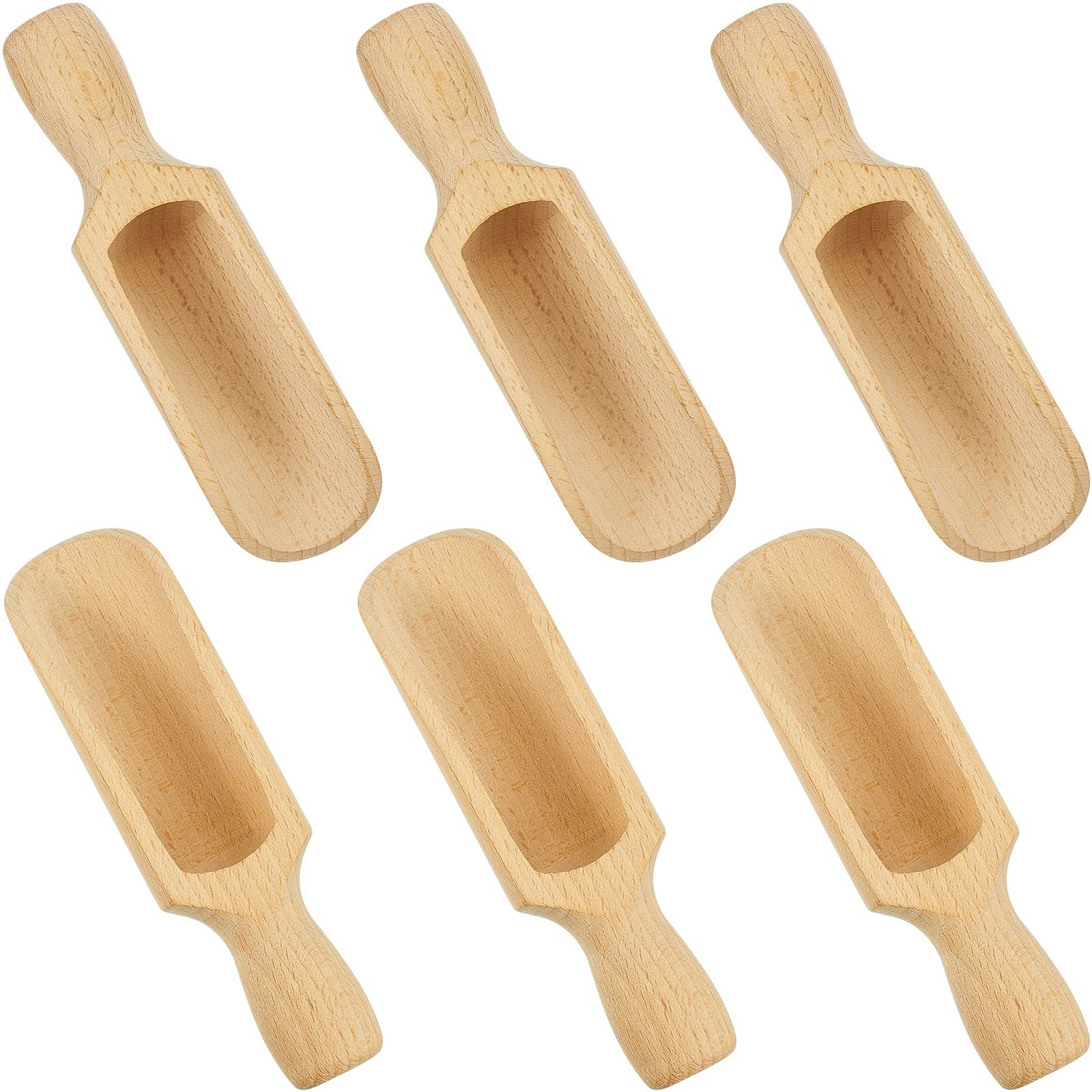 6 Pieces Wooden Scoop 5.5 Inches Beech Wood Scoop with Handle Large Bath Container Multipurpose Wooden Scoop for Flour, Tea, Coffee, Seasoning, Cereal, Pepper and More