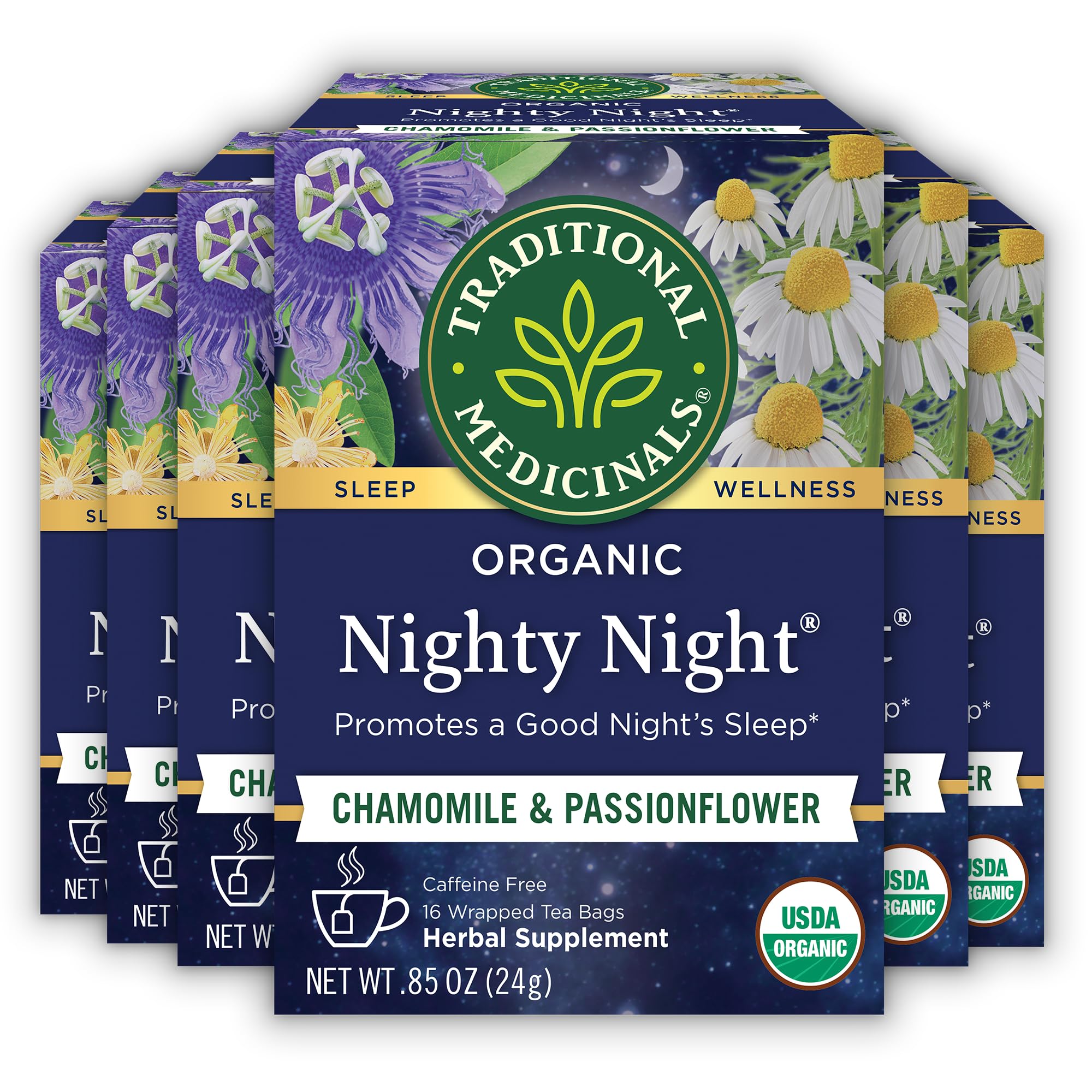 Traditional Medicinals Tea, Organic Nighty Night, Relax & Get a Good Night's Sleep, Includes Spearmint 96 Tea Bags (6 Pack)