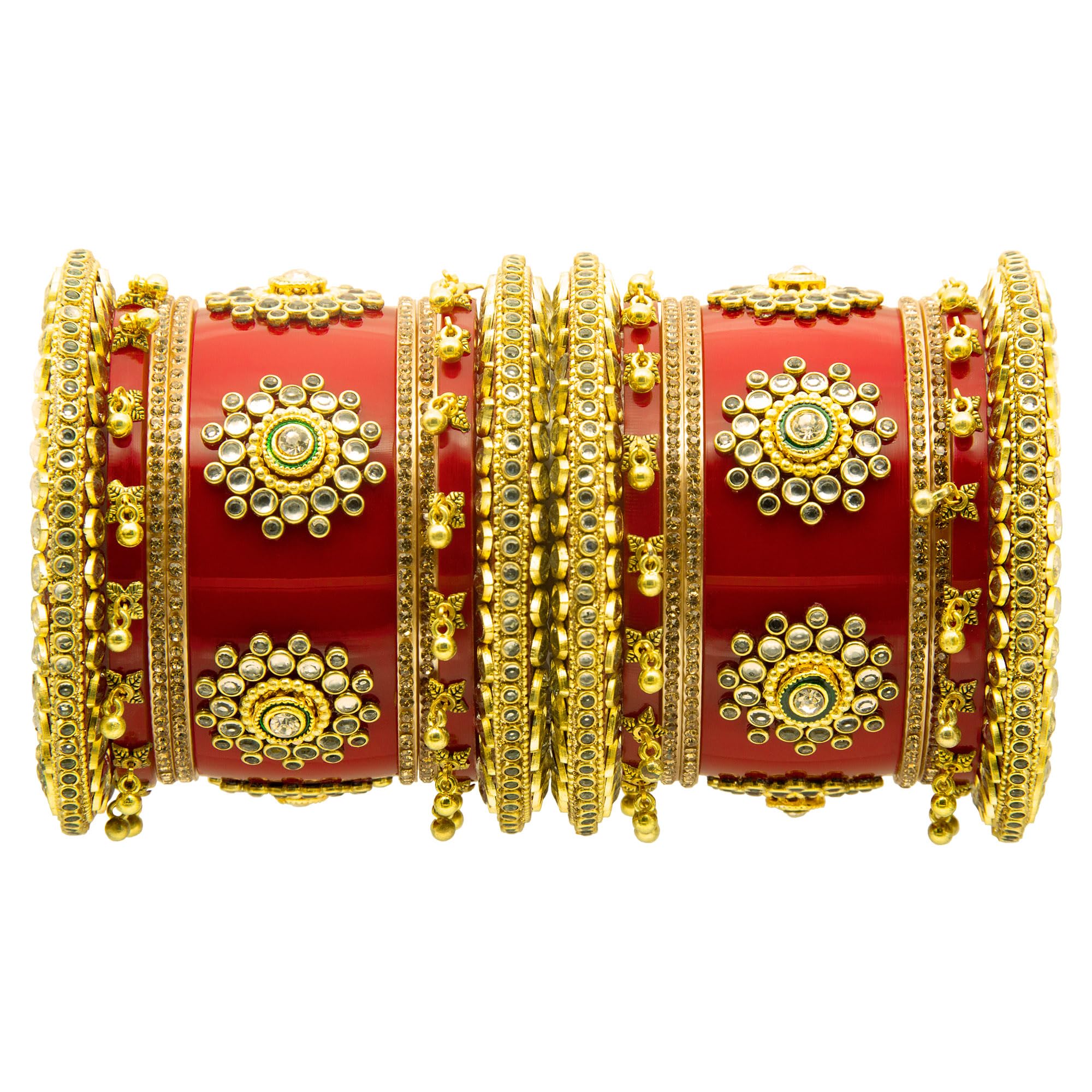 SDShopTraditional Handmade Chura with Wide Bracelets and Bangles Set (2.8, Red)