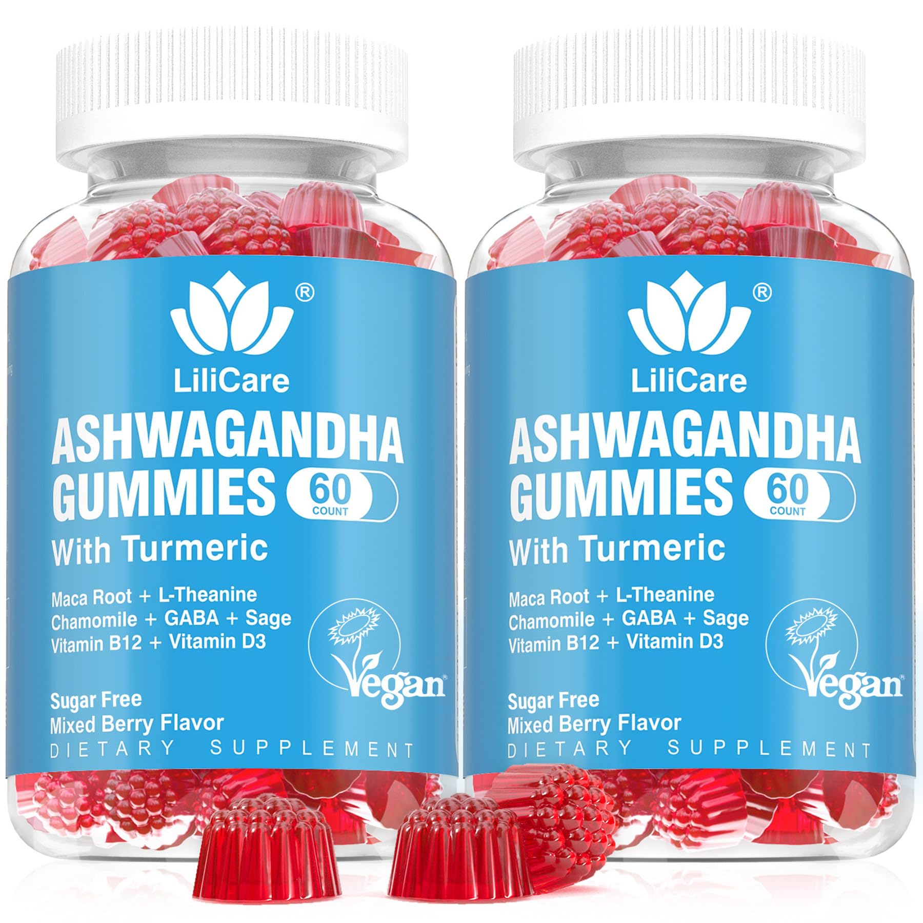 2 Pack Ashwagandha Gummies for Immune Support, 2000mg Organic Ashwa Root Extract Supplement for Women & Men - 120 Count