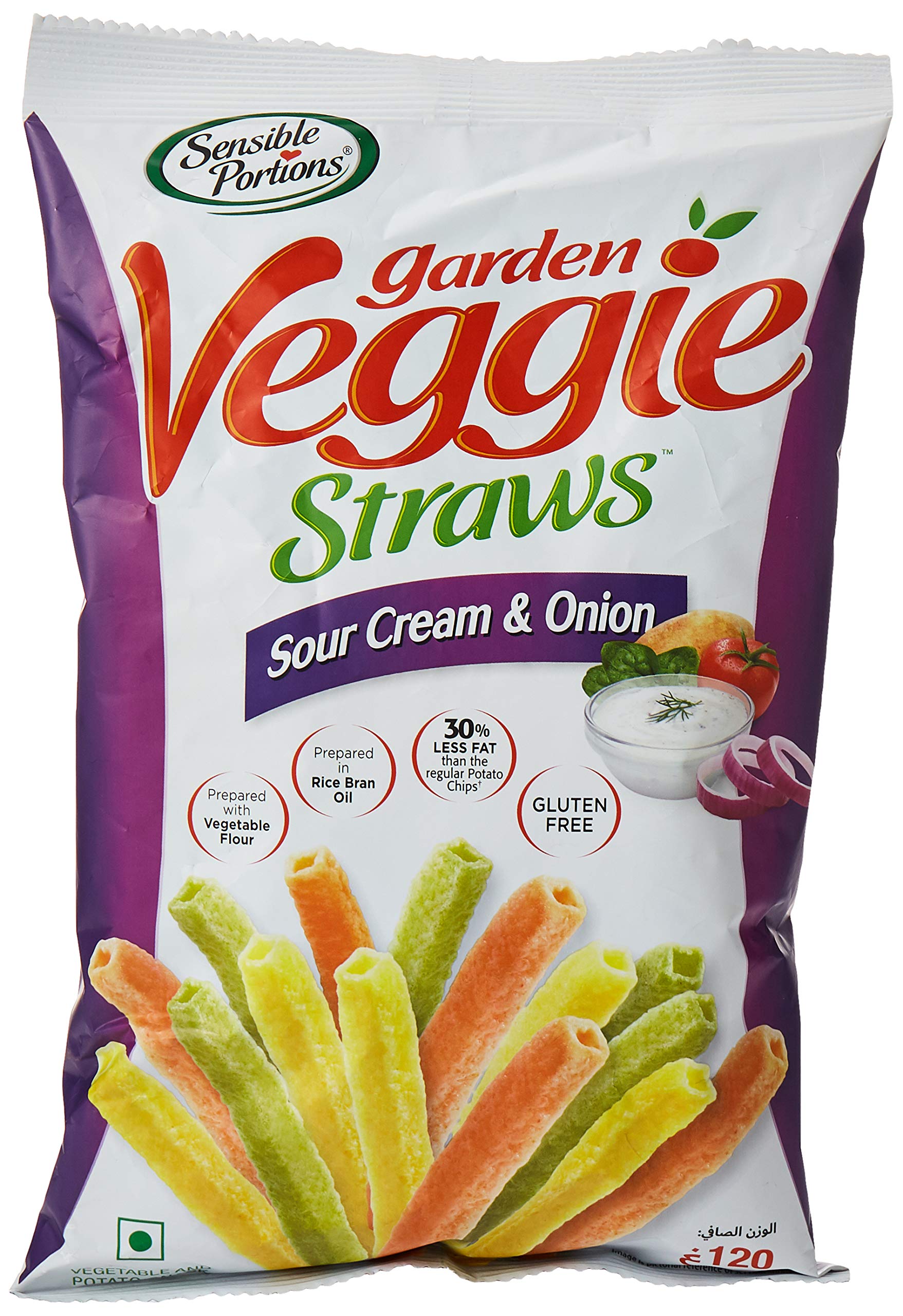 Sensible Portions Garden Veggie Straws Snack, Sour Cream & Onion, Gluten Free, 30% Less Fat than Regular Potato Chips - 120g