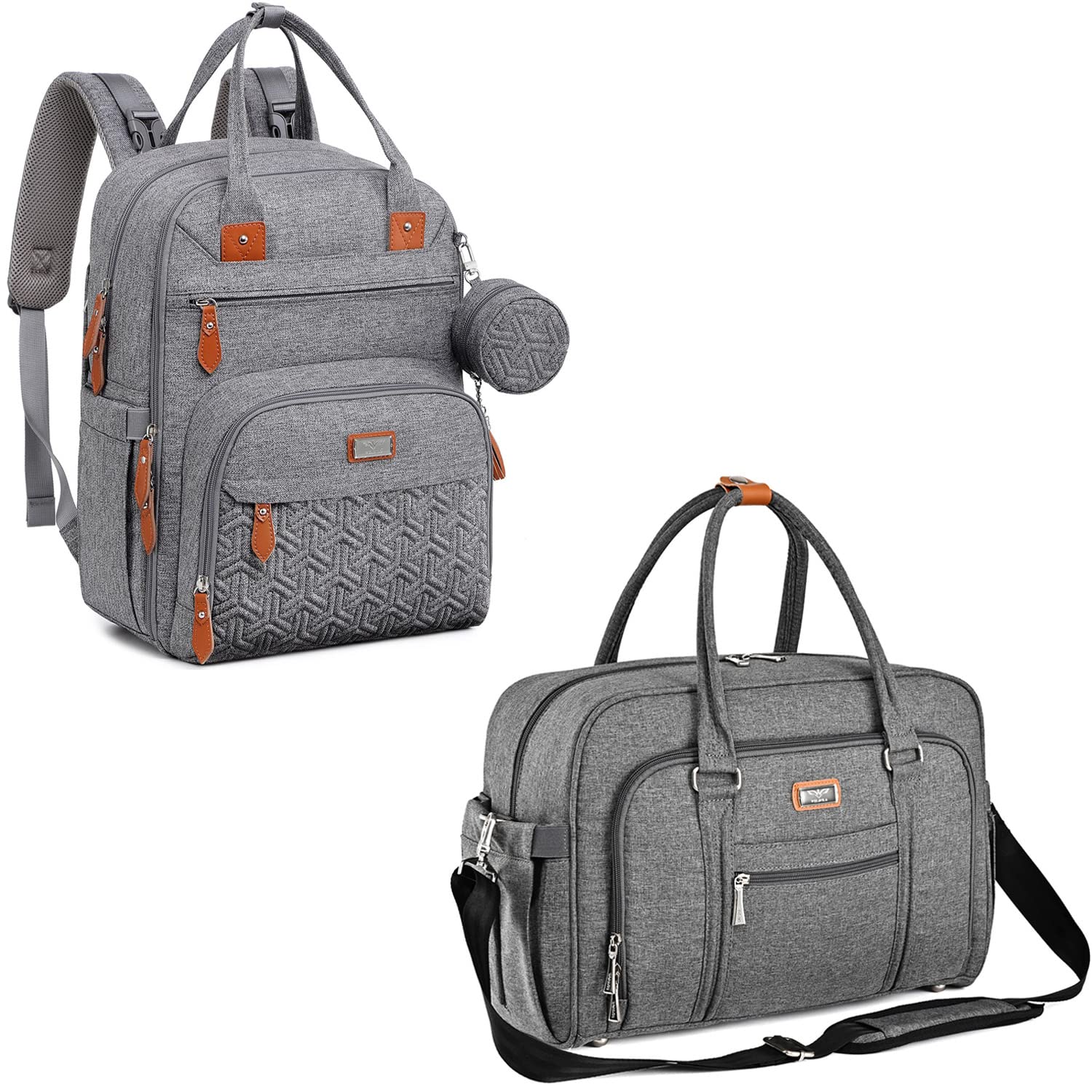 Diaper Bag Tote, WELAVILA Large Convertible Baby Bags,Diaper Bag Backpack,Gray & Dark Gray