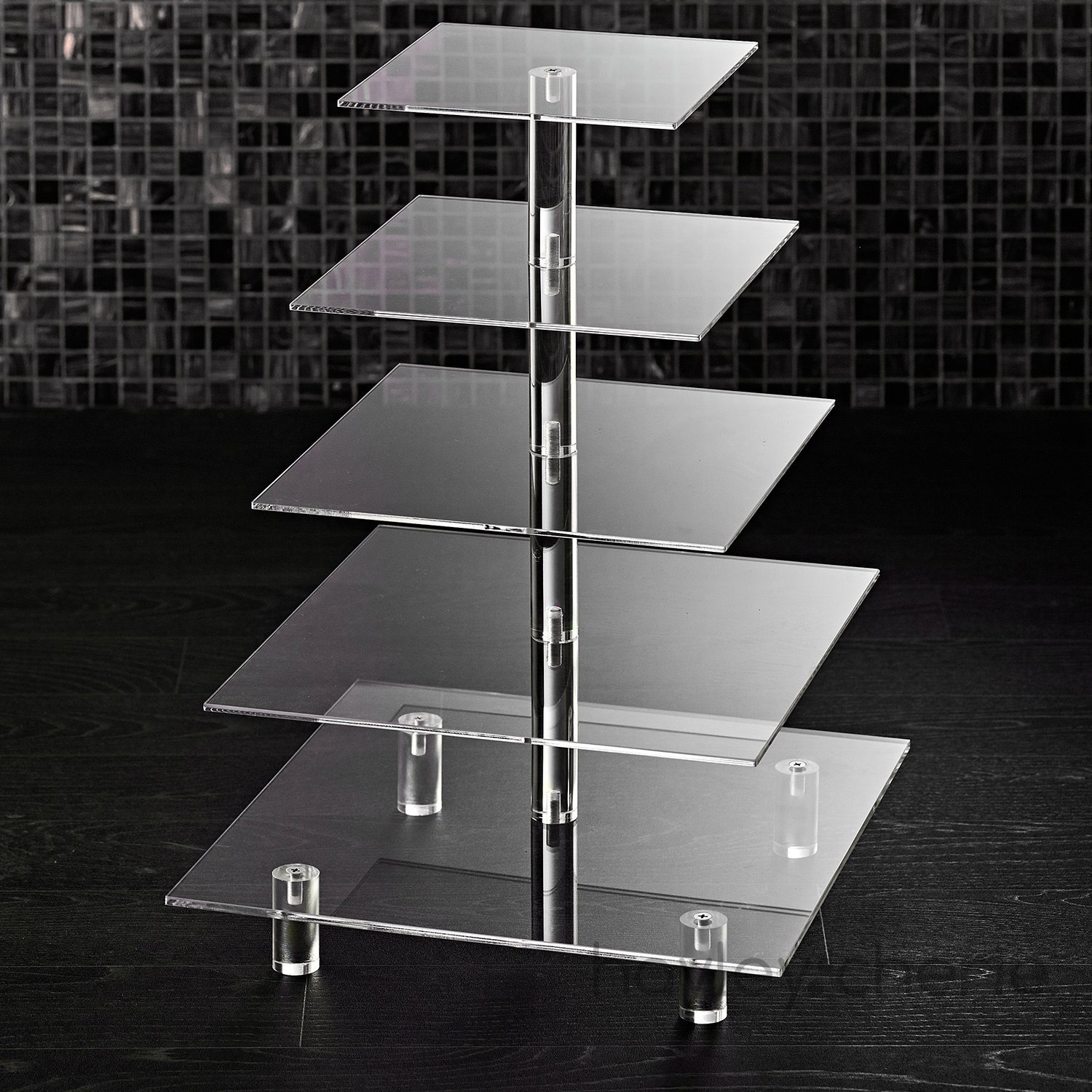 5 Tier Acrylic Cupcake Stand, Extra Thick 5mm Base, Large Cupcake Tower, Multi Tiered Cake Stand Clear Square Cupcake Holder for Dessert Display, Weddings, Birthday Parties, Graduation, Donuts, Cookie