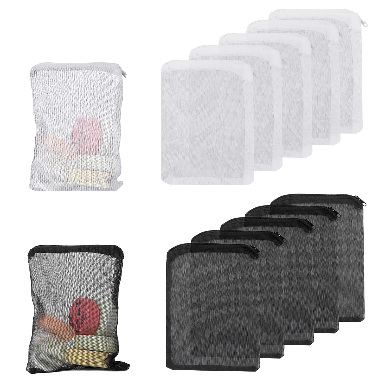 Molain Aquarium Filter Bags-10Pcs Fish Tank Media Mesh Filter Bag High Flow Fine Mesh Net Reusable Bags with durable plastic Zipper for Fish Tank Bio Balls, Pelletized Carbon -Mesh hole 1mm