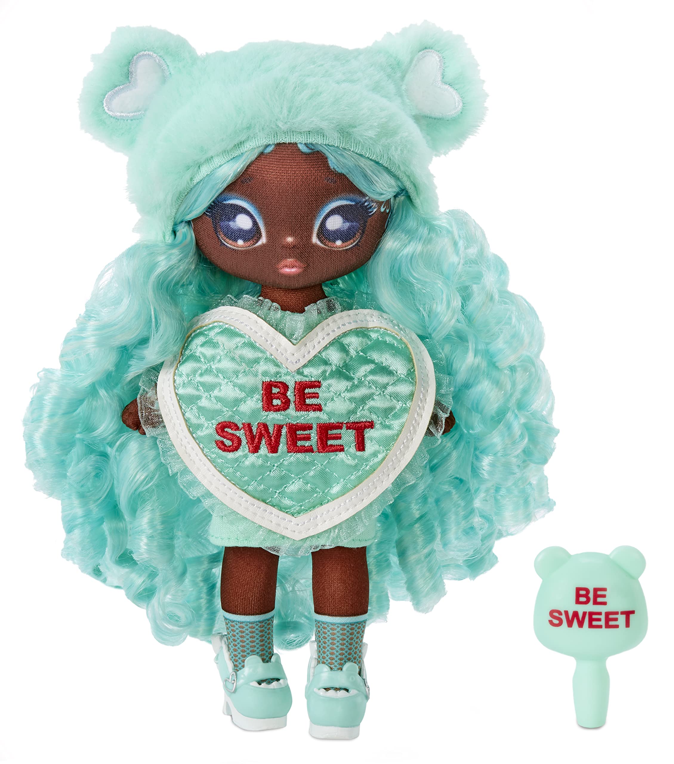 Na! Na! Na! Surprise MGA Entertainment Cynthia Sweets - Mint Teddy Bear-Inspired 7.5" Fashion Doll with Mint Green Hair, Heart-Shaped Dress and Brush