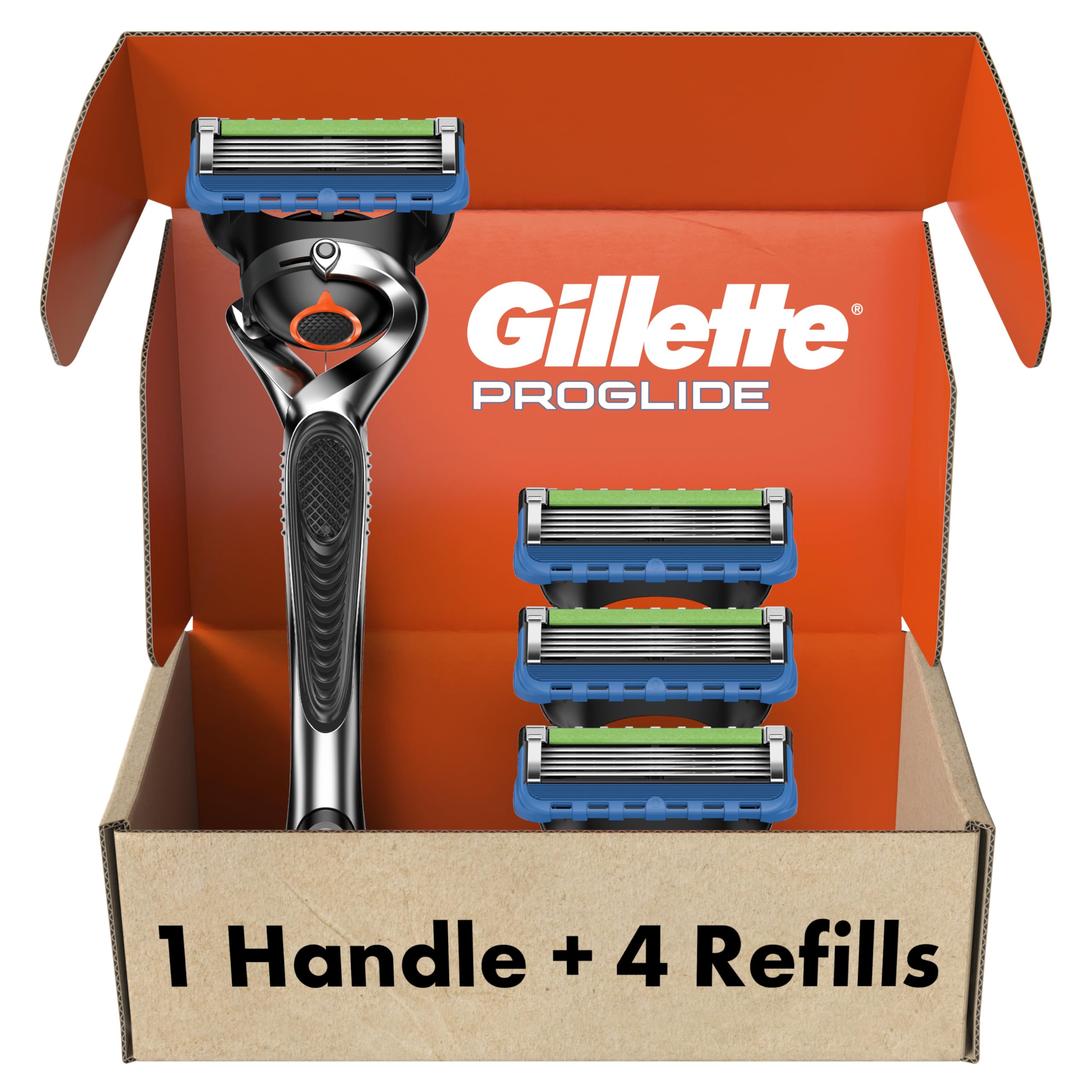 Gillette Fusion ProGlide Razors for Men, 1 Gillette Razor, 4 Razor Blade Refills, Shields Against Skin Irritation