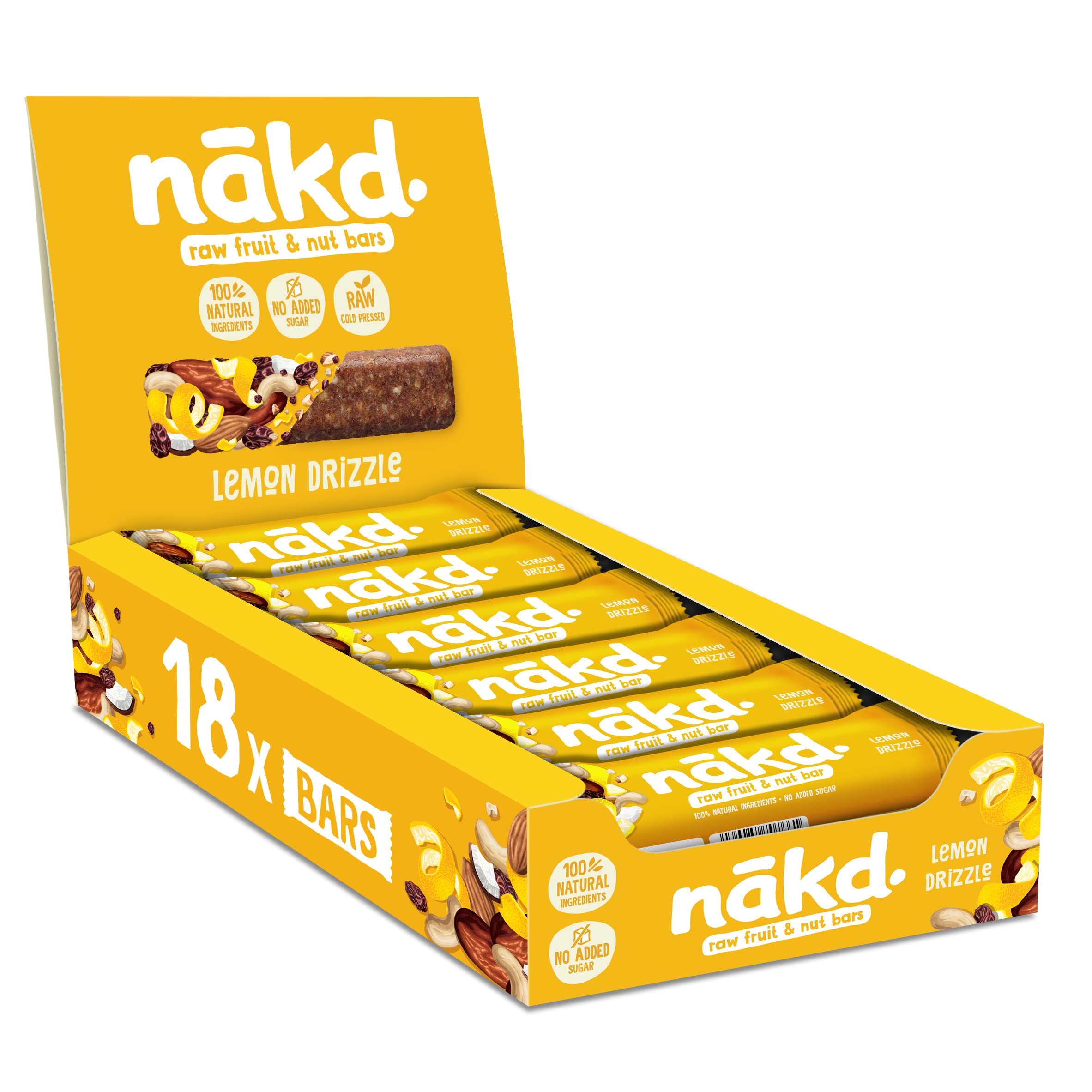 Nakd Lemon Drizzle Natural Fruit & Nut Bars - Vegan - Healthy Snack - Gluten Free - 35g x 18 bars