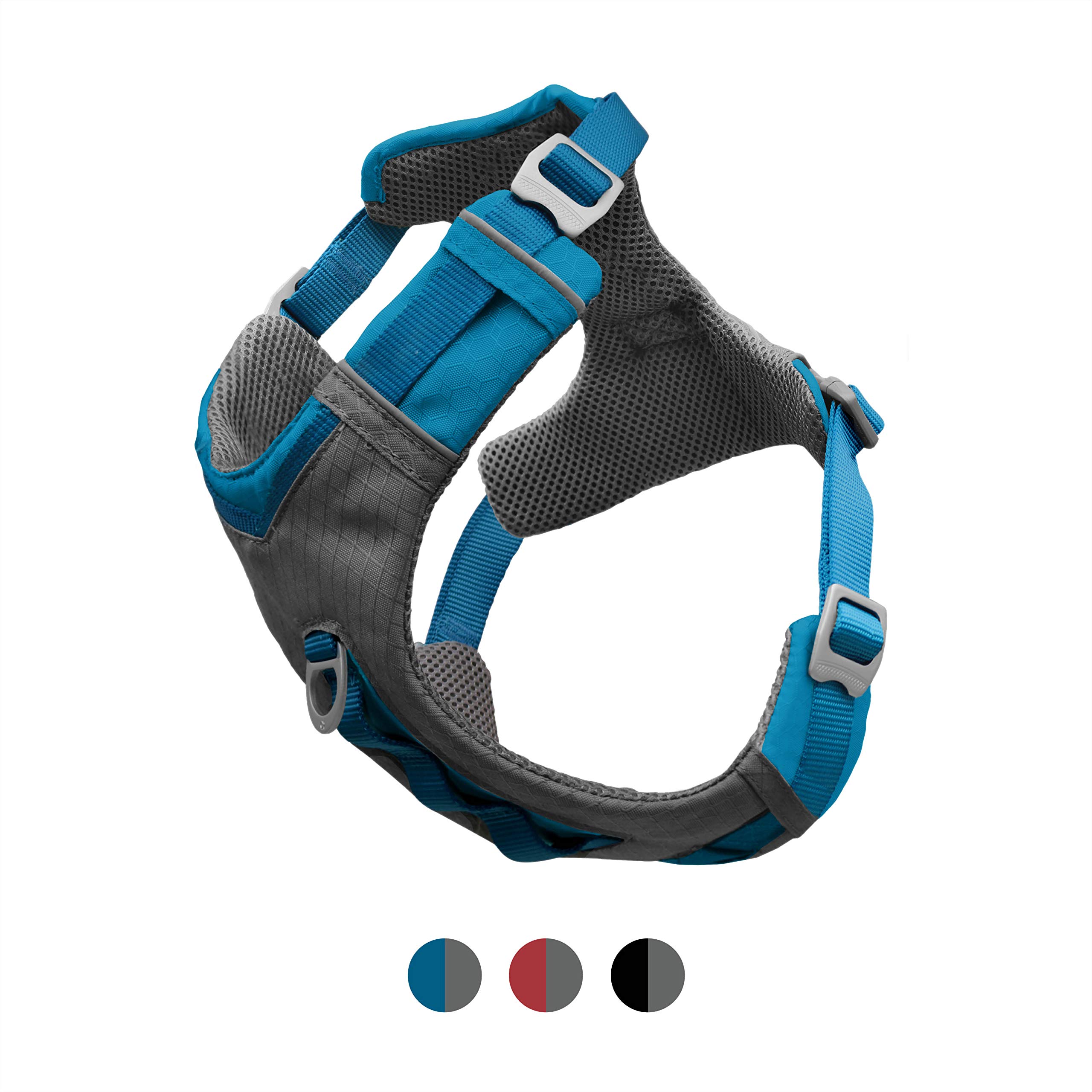 KurgoDog Harness for Medium, & Small Active Dogs, Pet Hiking Harness for Running & Walking, Everyday Harnesses for Pets, Reflective, Journey Air, Blue/Grey 2018, Large