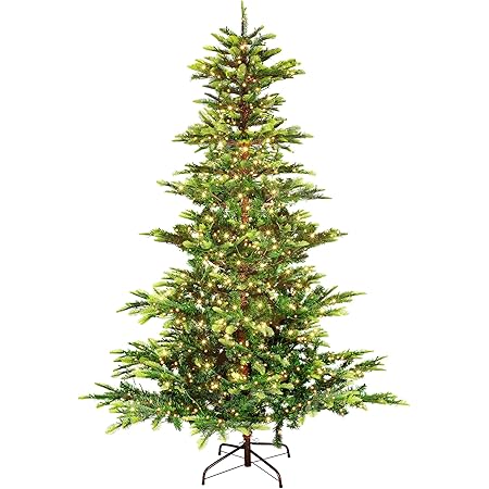 BROVIEW 6.5ft Pre-Lit Aspen Fir Artificial Christmas Tree, Holiday Christmas Pine Trees with 500 Warm White Lights, Metal Foldable Stand, Storage Bag, for Home Office Party Decoration