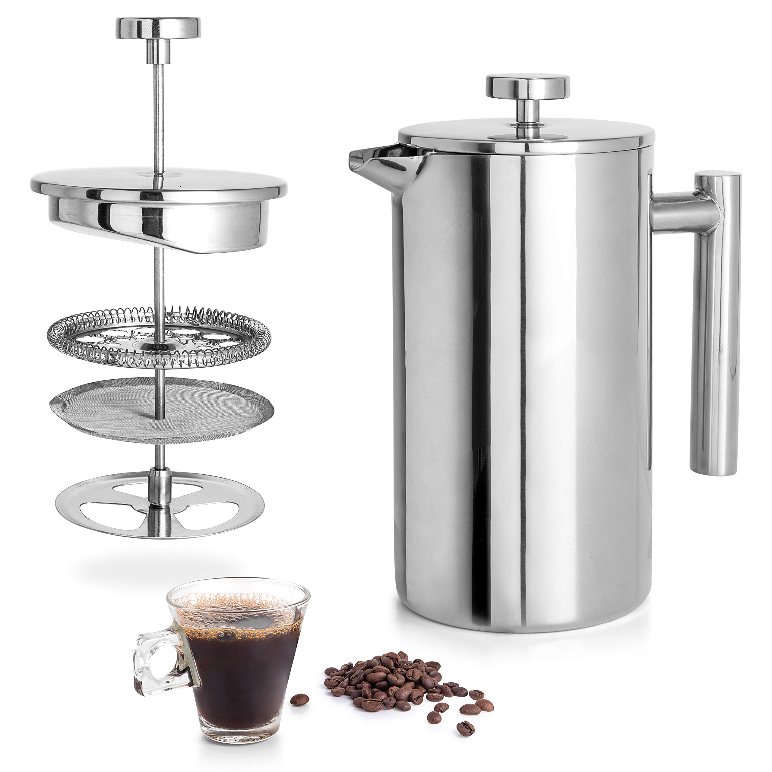 Mixpresso Stainless Steel French Press Coffee Maker 27 Oz 800 ml, Double Wall Insulated French Press Stainless Steel & Tea Brewer Easy Clean & Easy Press Strong Quality Metal Coffee Press.