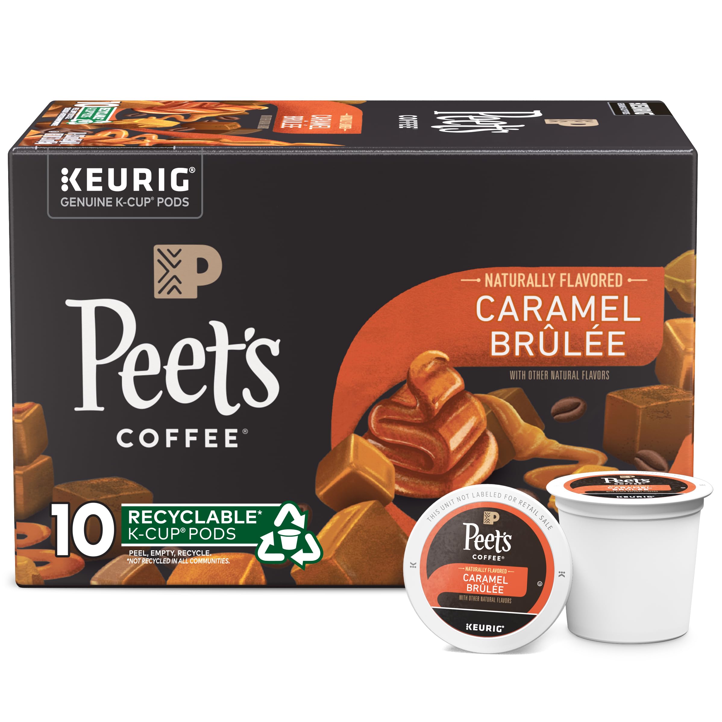 Peet’s Coffee, Caramel Brulee - Flavored Coffee, 10 K-Cup Pods for Keurig Brewers (1 box of 10 pods), Light Roast