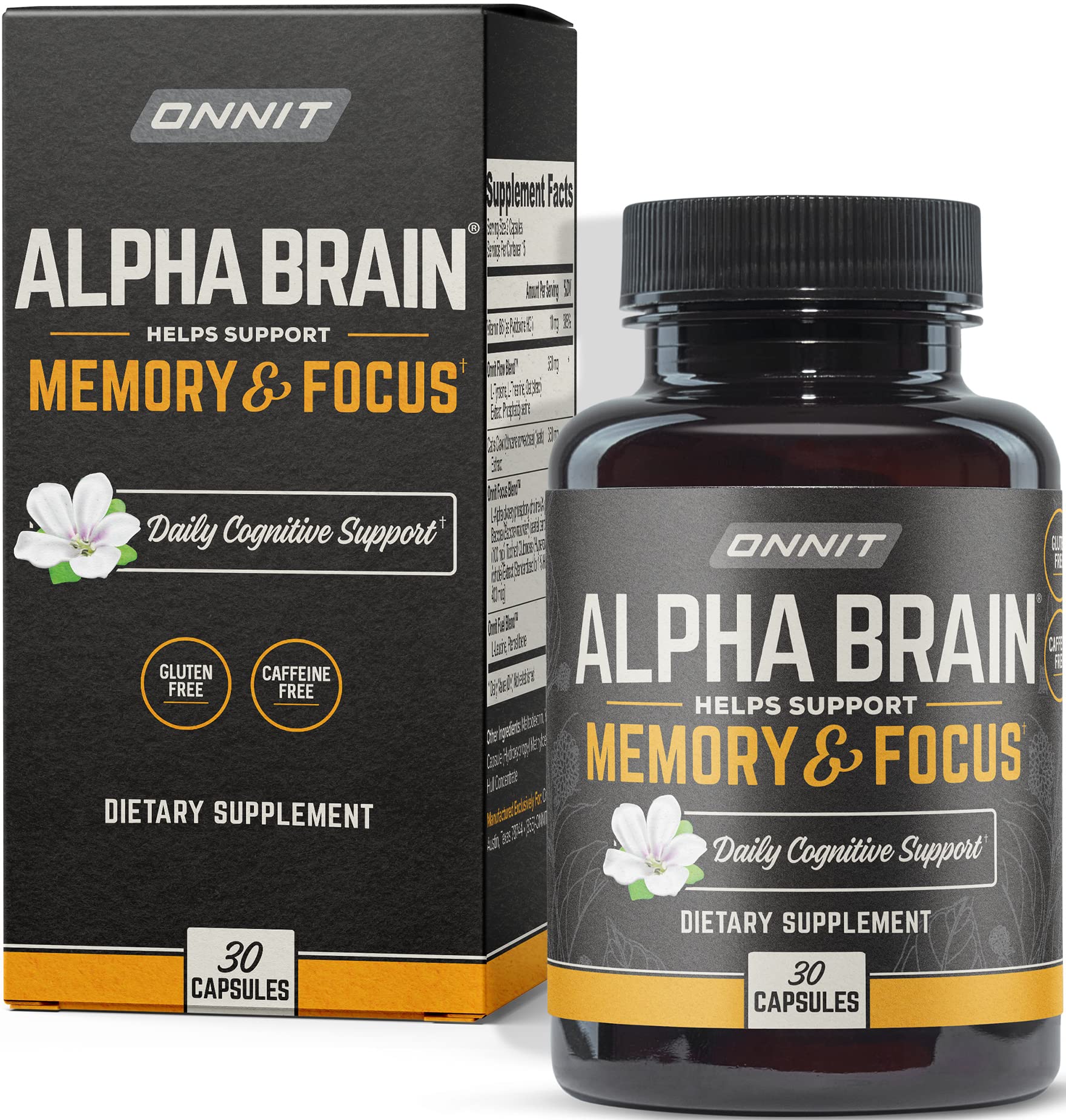 ONNIT Alpha Brain Nootropic Brain Supplement for Men & Women | Memory, Mental Clarity & Cognitive Improvement | Focus Capsules with L-Theanine, Vitamin B6 & Phosphatidylserine (30 Count)