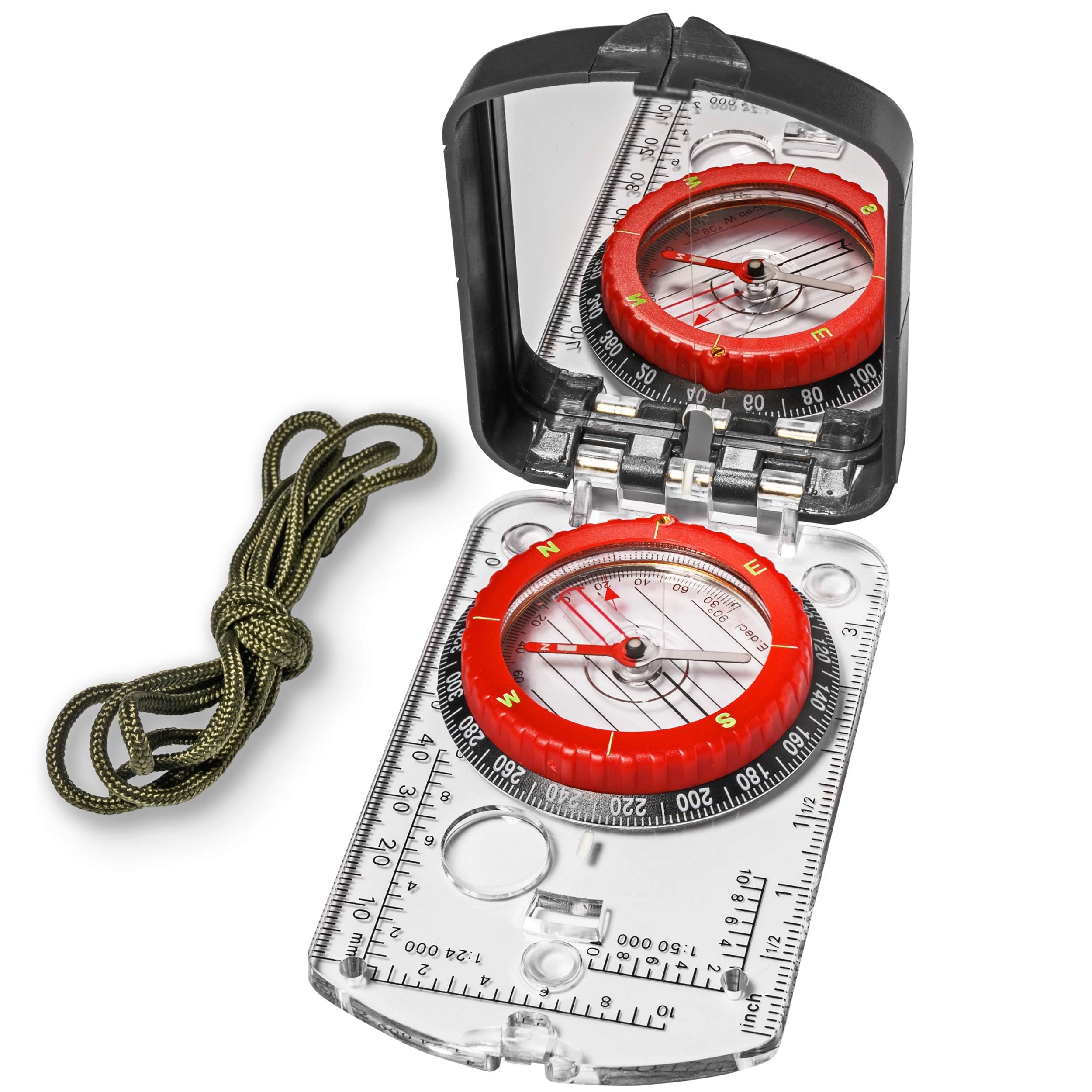 Sighting Compass Mirror Adjustable Declination, Boy Scout Compass Survival Camping, Base Plate Compass Kids Navigation, Orienteering Compass Hiking Map Read Military Compass Backpacking Clinometers