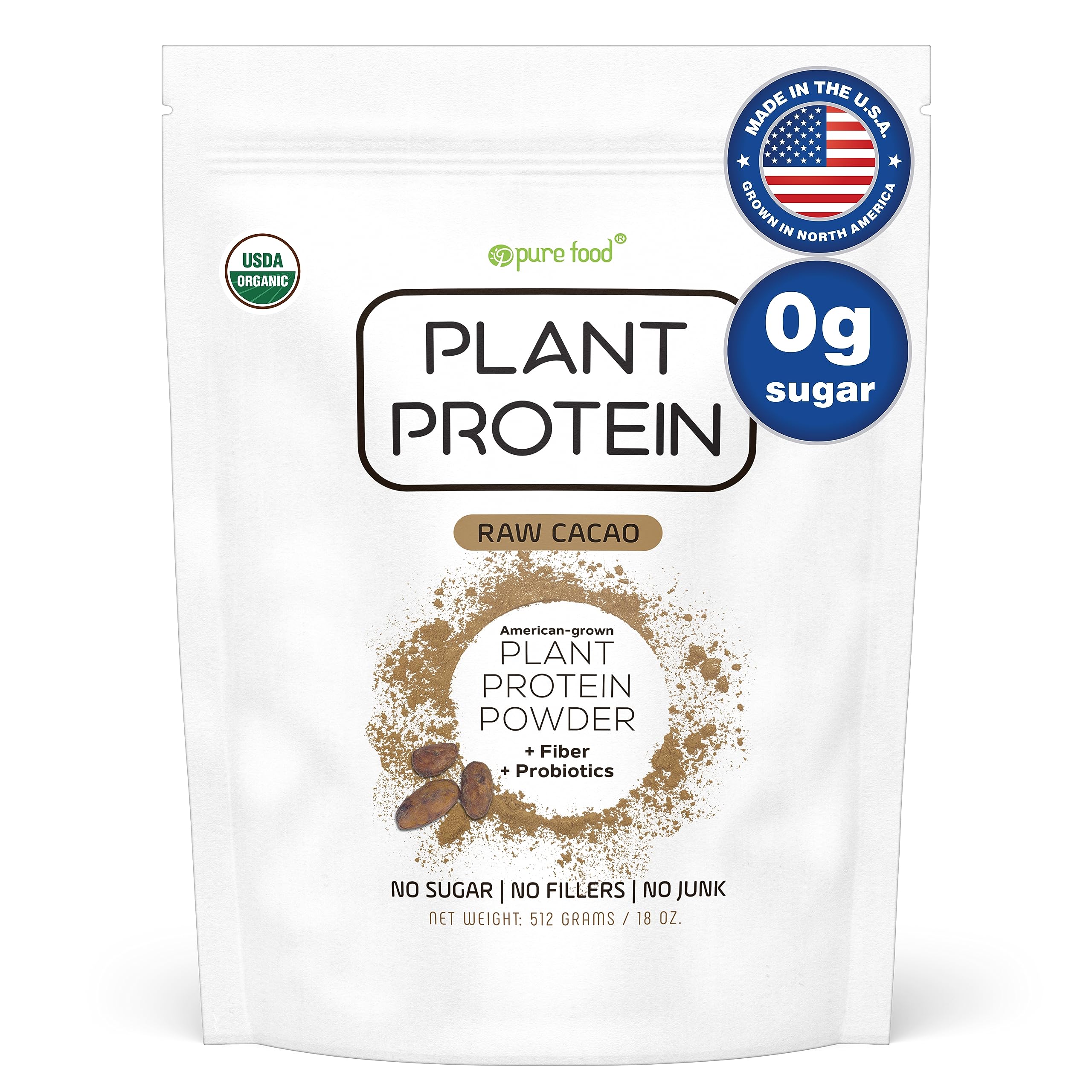 Pure FoodPlant Based Protein Powder with Probiotics | Organic, Clean, All Natural, Vegan, Vegetarian, Whole Superfood Nutritional Supplement with No Additives | Keto (Chocolate)