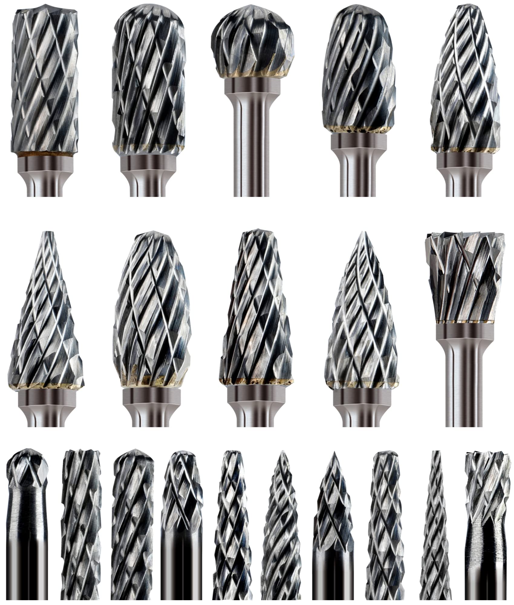 Sworker Carbide Burr Set Compatible with Dremel 1/8" Shank 20PCS Die Grinder Rotary Tool Rasp Bits Wood Carving Accessories Attachments Cutting Burrs Metal Grinding Engraving Porting Double Cut