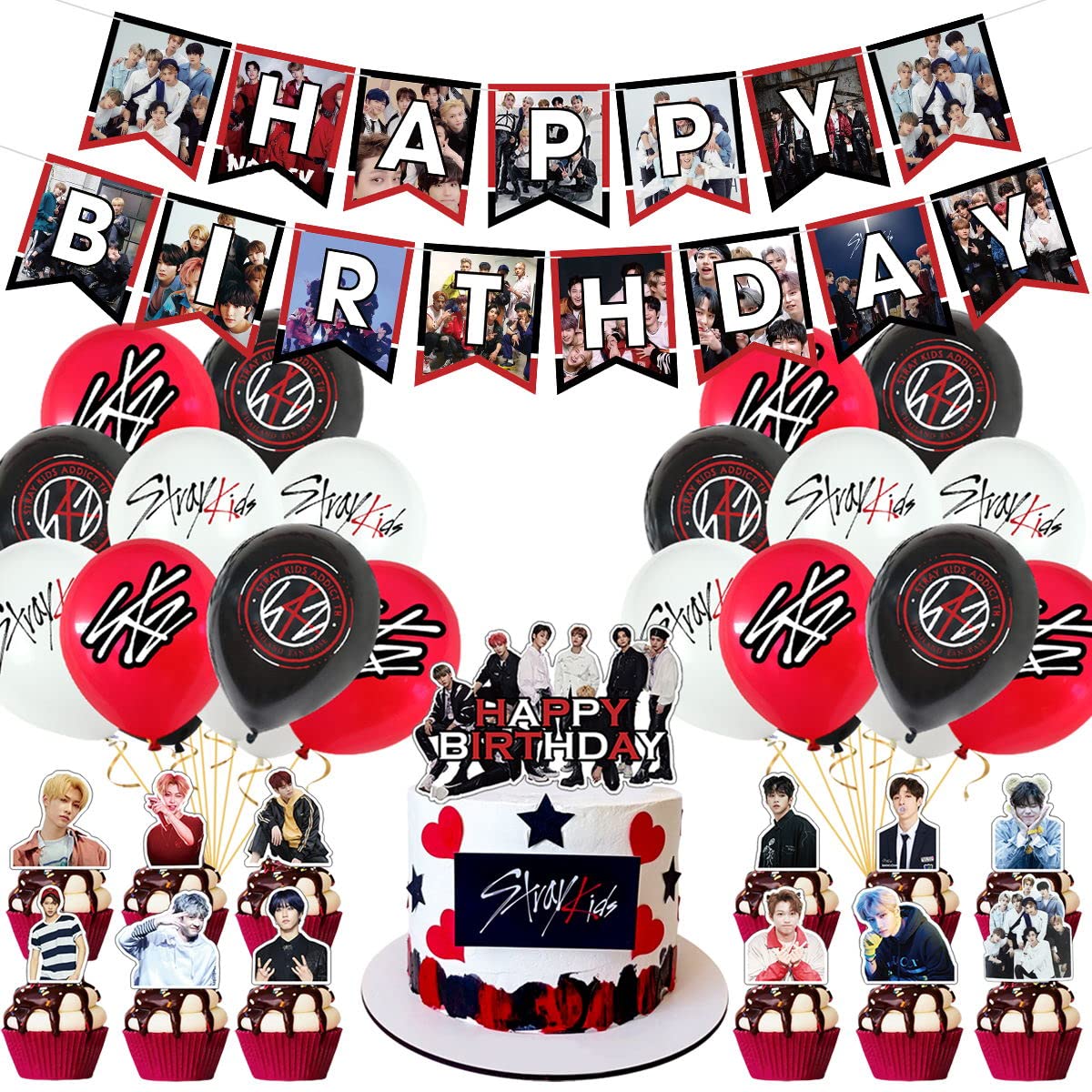 OULUN STRAY-KIDS Party Supplies, STRAY-KIDS Party Decorations Include Happy Birthday Banners, Cake Toppers, Cupcake Toppers, Balloons