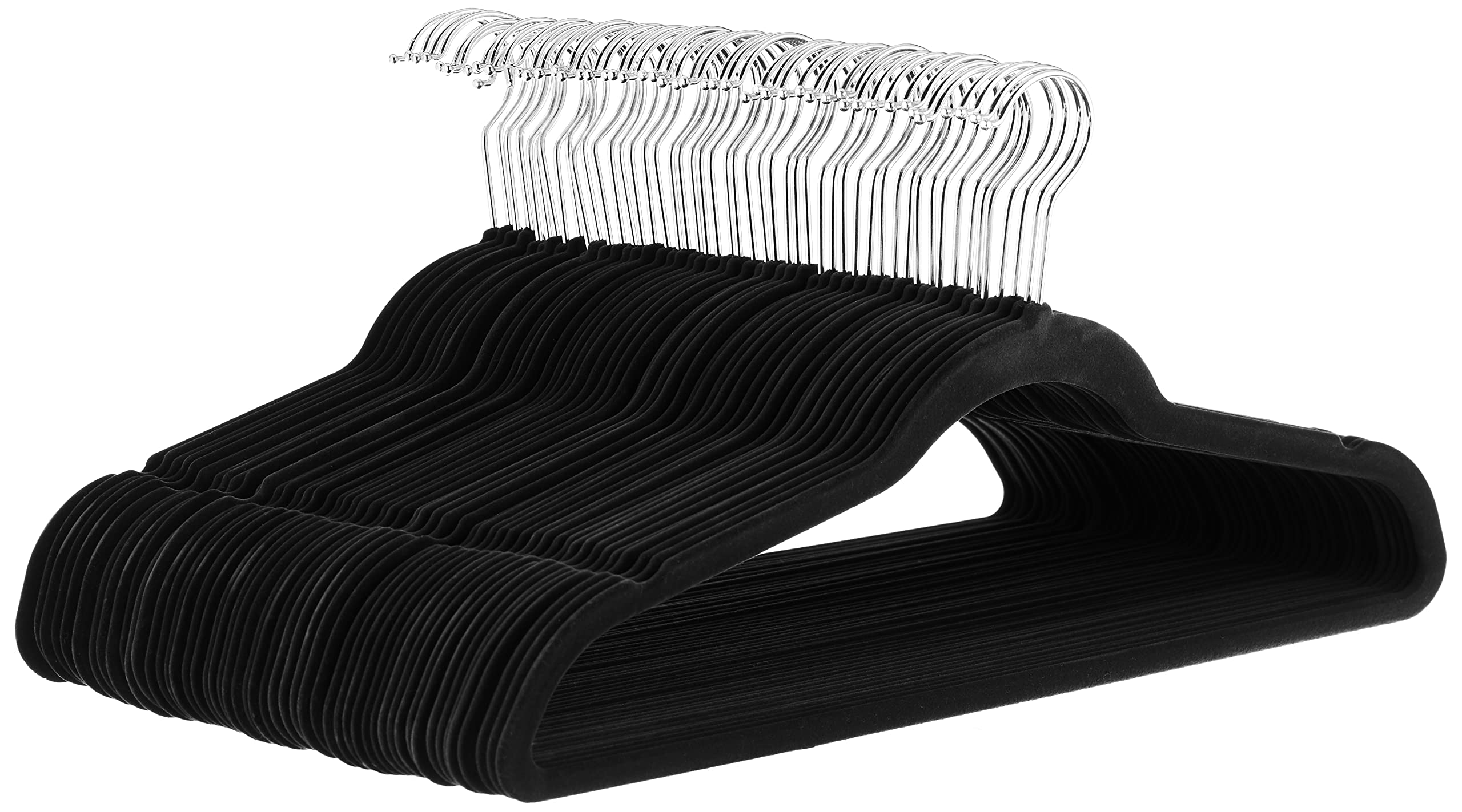 Amazon Basics Slim, Velvet, Non-Slip Suit Clothes Hangers, Pack of 50, Black