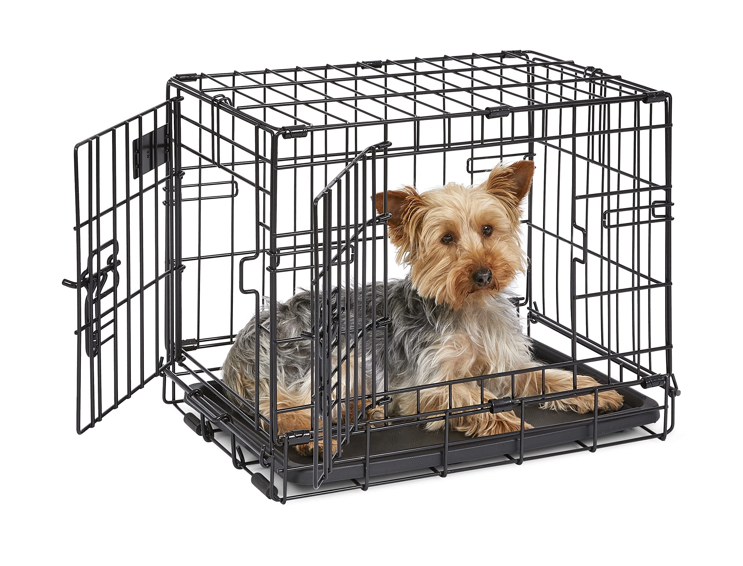 MidWest Homes for PetsNewly Enhanced Double Door iCrate 45.72 cm (18-Inch) Long Dog Crate, Includes Leak-Proof Pan, Floor Protecting Feet , Divider Panel & New Patented Features, Black, Model 1518DD