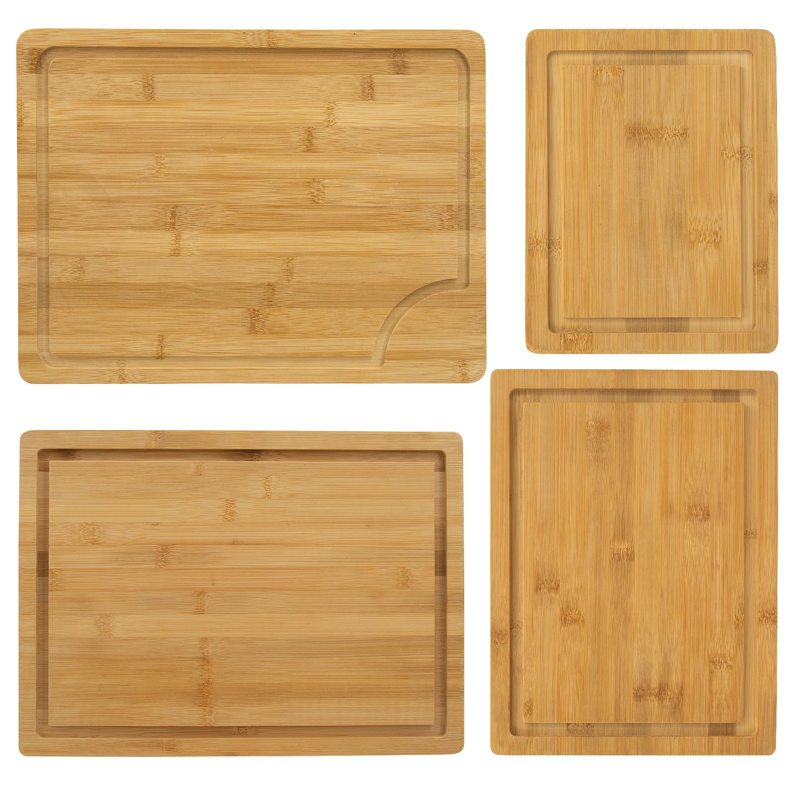 LOVOUS Bamboo Cutting Boards for Kitchen Set of 4, Cutting Board Set with Juice Grooves Bamboo Chopping Board Butcher Block for Meat, Vegetables, Fruits, Cheese