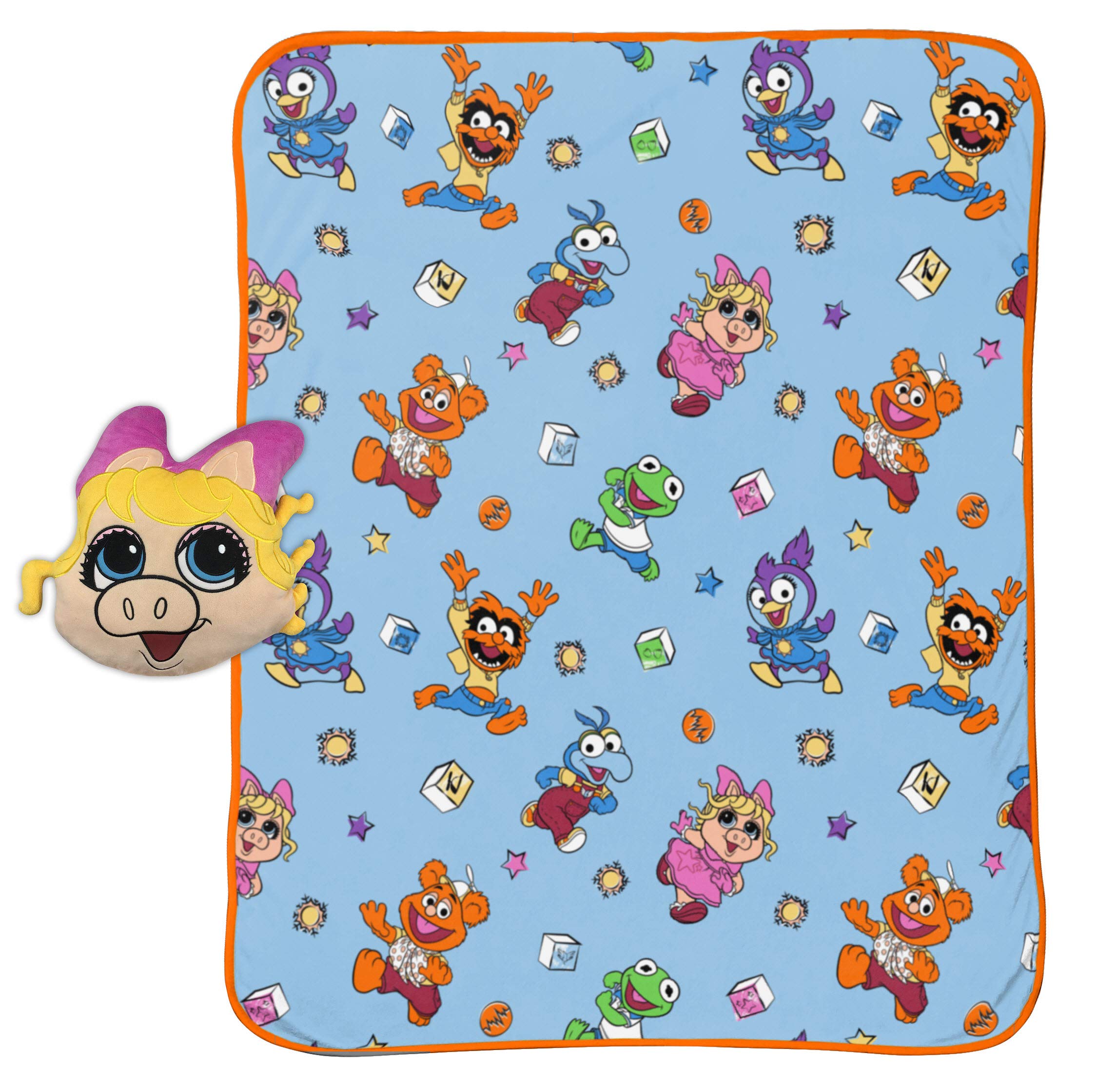 Disney Muppet Babies Miss Piggy Blocks Plush Pillow and 40" x 50" Inch Throw Blanket, Kids Super Soft 2 Piece Nogginz Set (Official Disney Product)