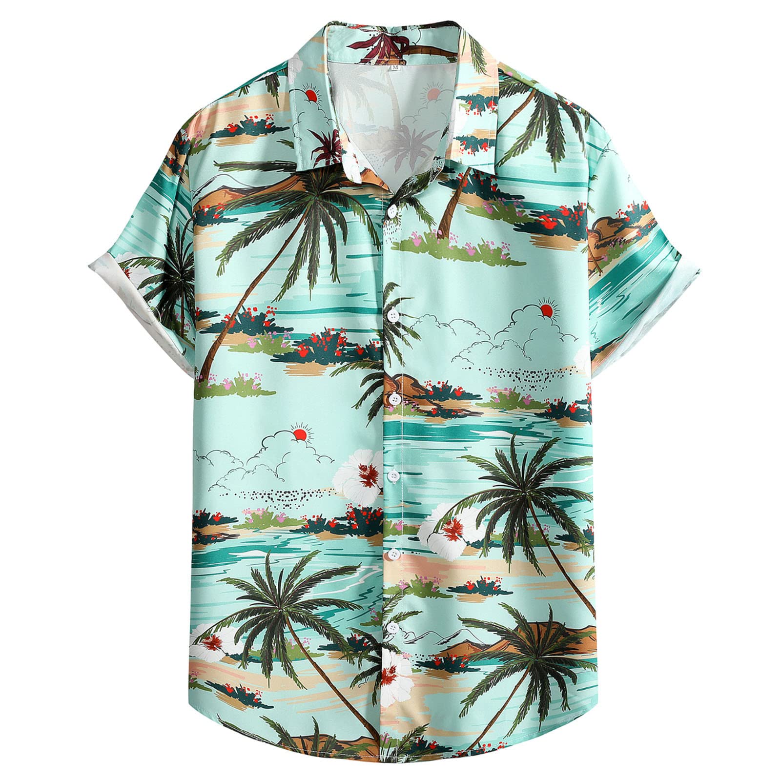 NQyIOSMen's Shirt Short Sleeves Printed Button Down Summer Beach Dress Shirts X 1