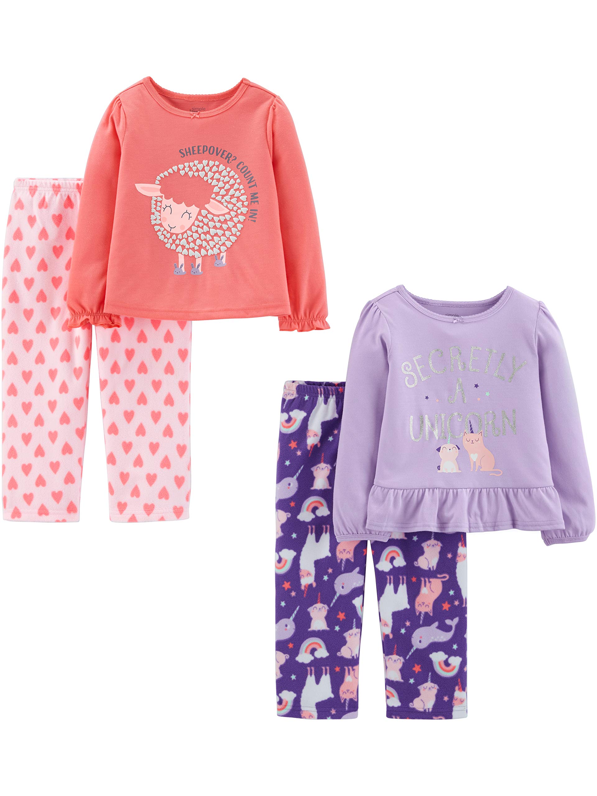 Simple Joys by Carter'sGirls and Toddlers' 4-Piece Pajama Set (Cotton Top & Fleece Bottom)