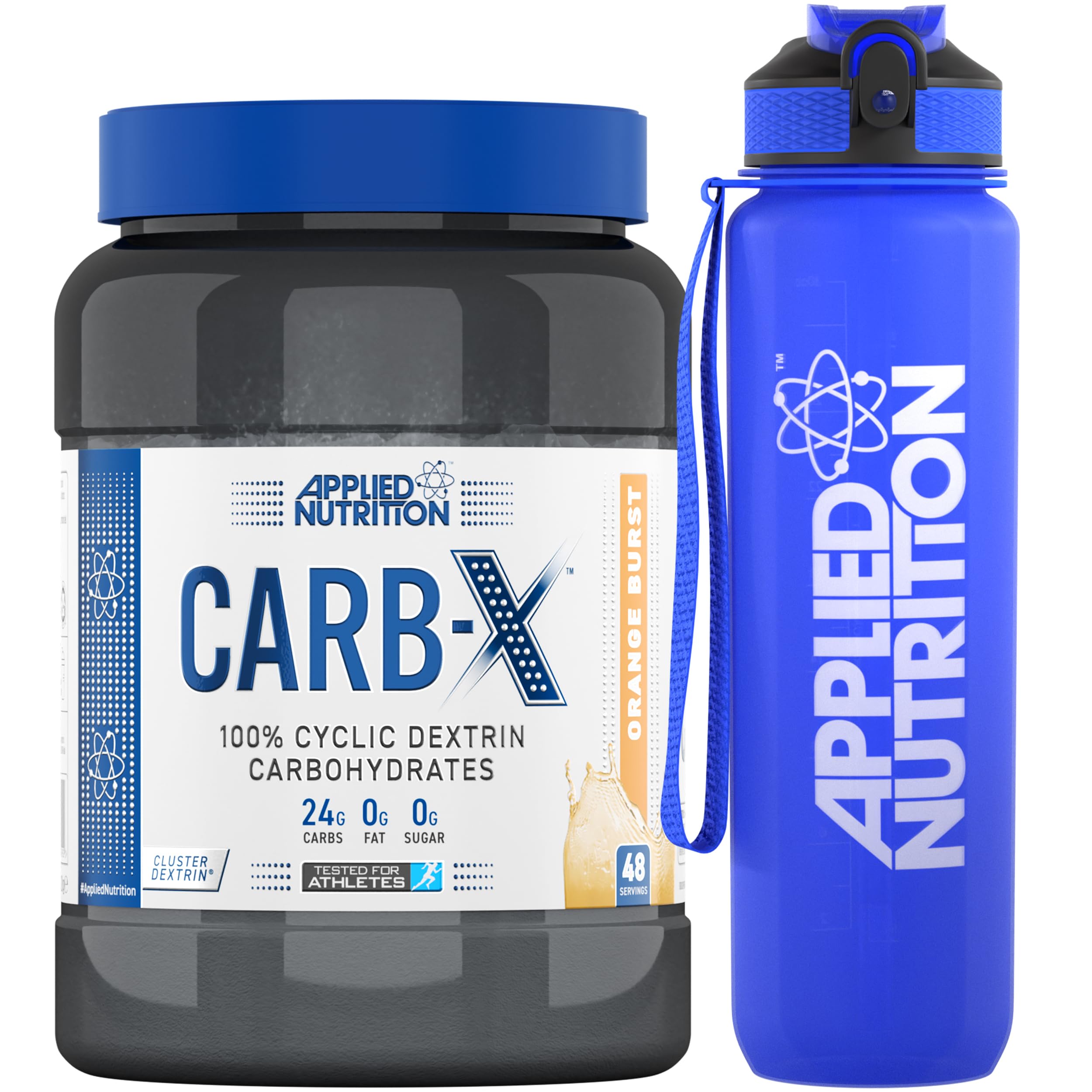 Applied NutritionBundle Carb X 1.2kg + Lifestyle Water Bottle 1000ml | Cyclic Dextrin Carbohydrate Powder, Intra Workout Carb Powder, Fuel Training, Quick Source of Energy, Vegan (Orange Burst)