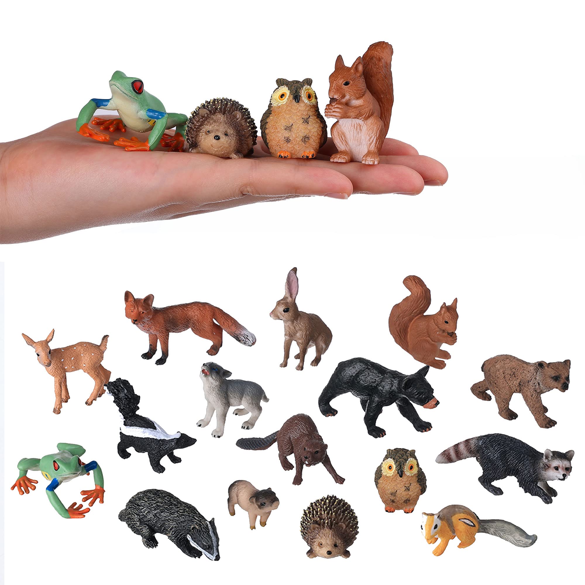 FLORMOON Animal Figures for Kids, 16PCS Realistic Forest Animals Baby Figurines, Woodland Creatures Figurines, Educational Toys for Science Project Cake Party Decor