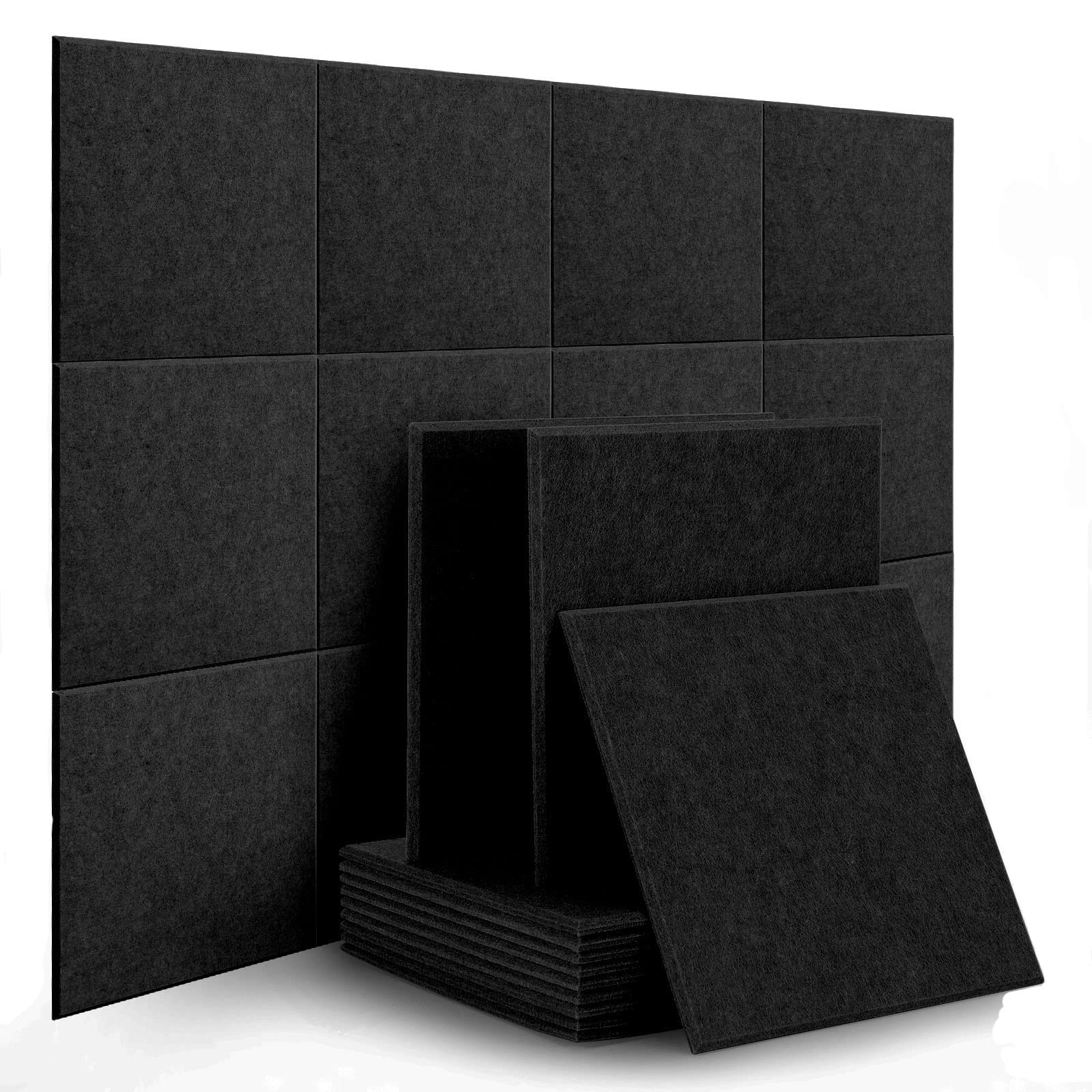 12 Pack Rdutuok High Density Acoustic Panels 30 x 30 x1 cm Beveled Edge Tiles Soundproof Wall Panels for Recording Room,Offices,Home and Wall Decoration(Black)