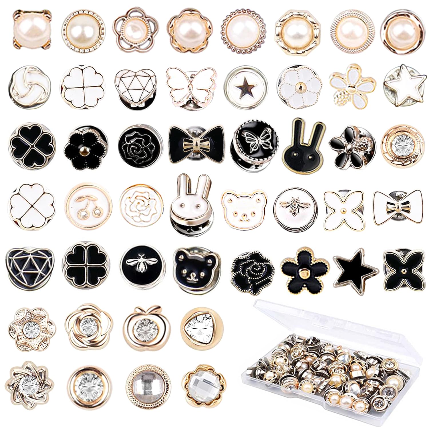 TBUZ96 Sets Pearl Brooch Buttons, No Sew Instant Removable Reusable Cover Up Buttons Pins, Rhinestone Brooch Pins for Women Fashion, Replacement Safety Button for Clothing Shirt Dress Sweaters Coat Shawl