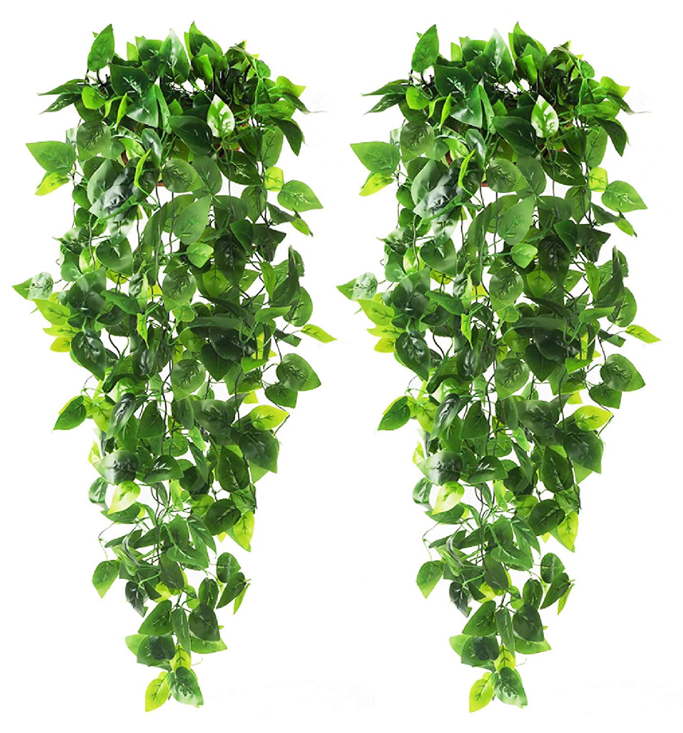 CEWOR 2pcs Artificial Hanging Plants 3.6ft Fake Ivy Vine Fake Ivy Leaves for Wedding Wall House Room Patio Indoor Outdoor Home Shelf Office Decor (No Baskets)