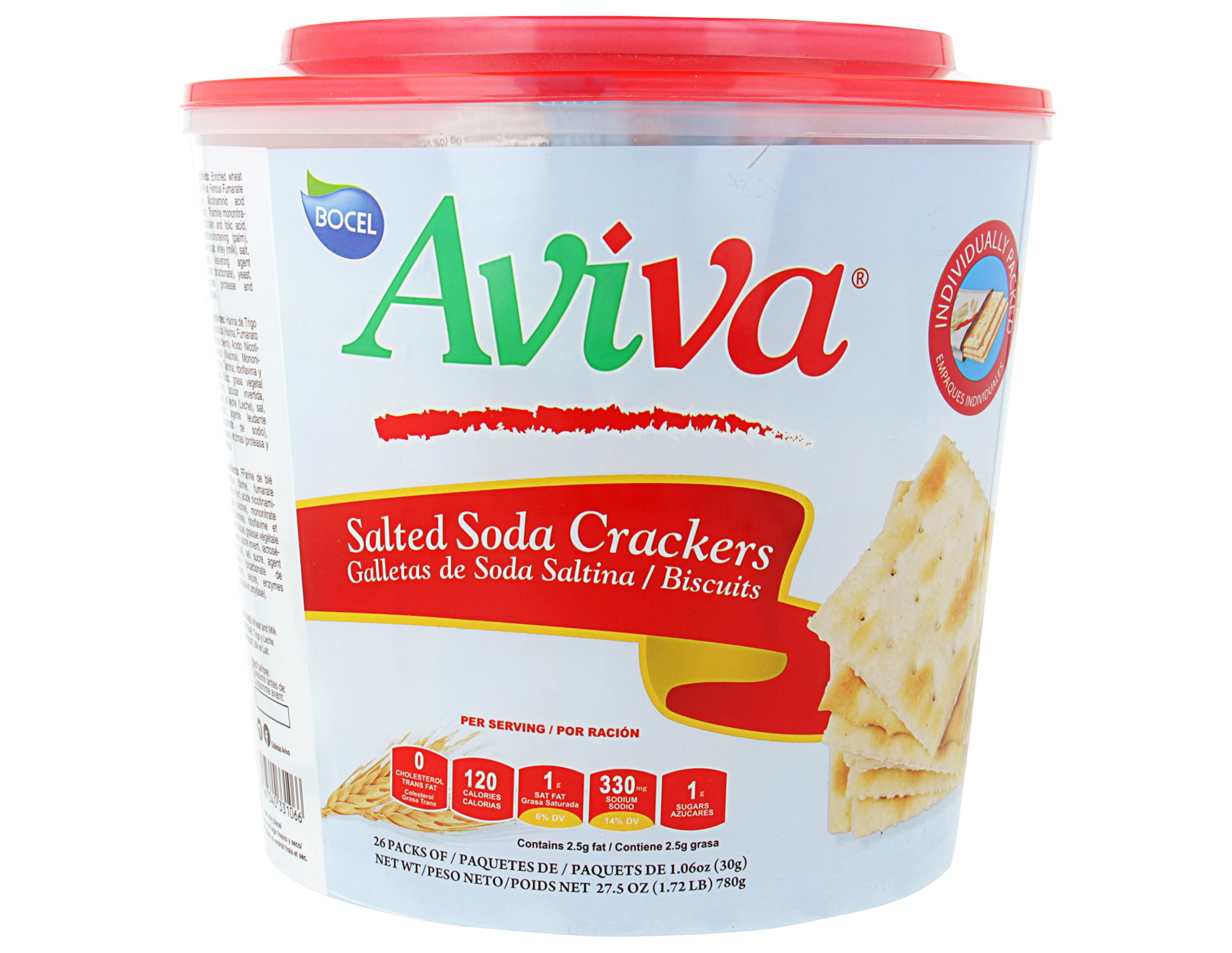 AVIVA SALTINES SODA CRACKERS FAMILY SIZE | INDIVIDUALLY WRAPPED FRESH PACKS | 1.06 OZ | 1 BUCKET |