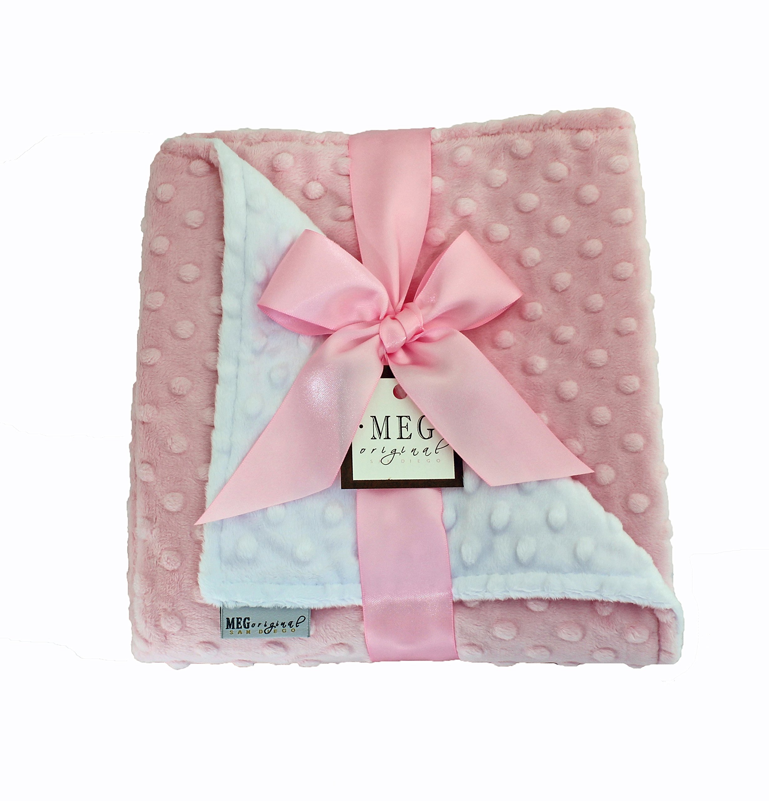 MEG ORIGINAL Pink and White Minky Dot Baby Girl Blanket