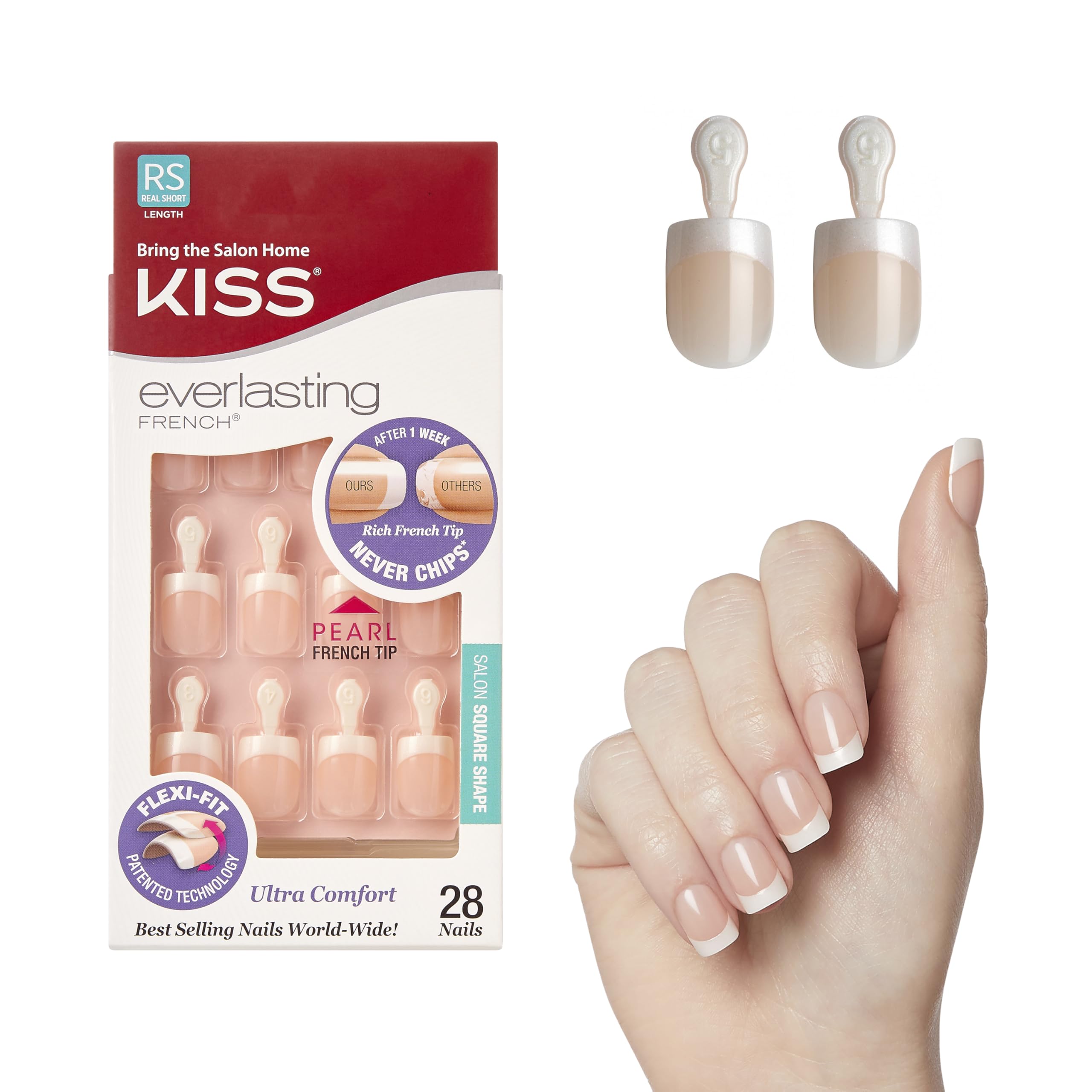 KISSEverlasting Real Short Length French Nails, Pearl White Tip