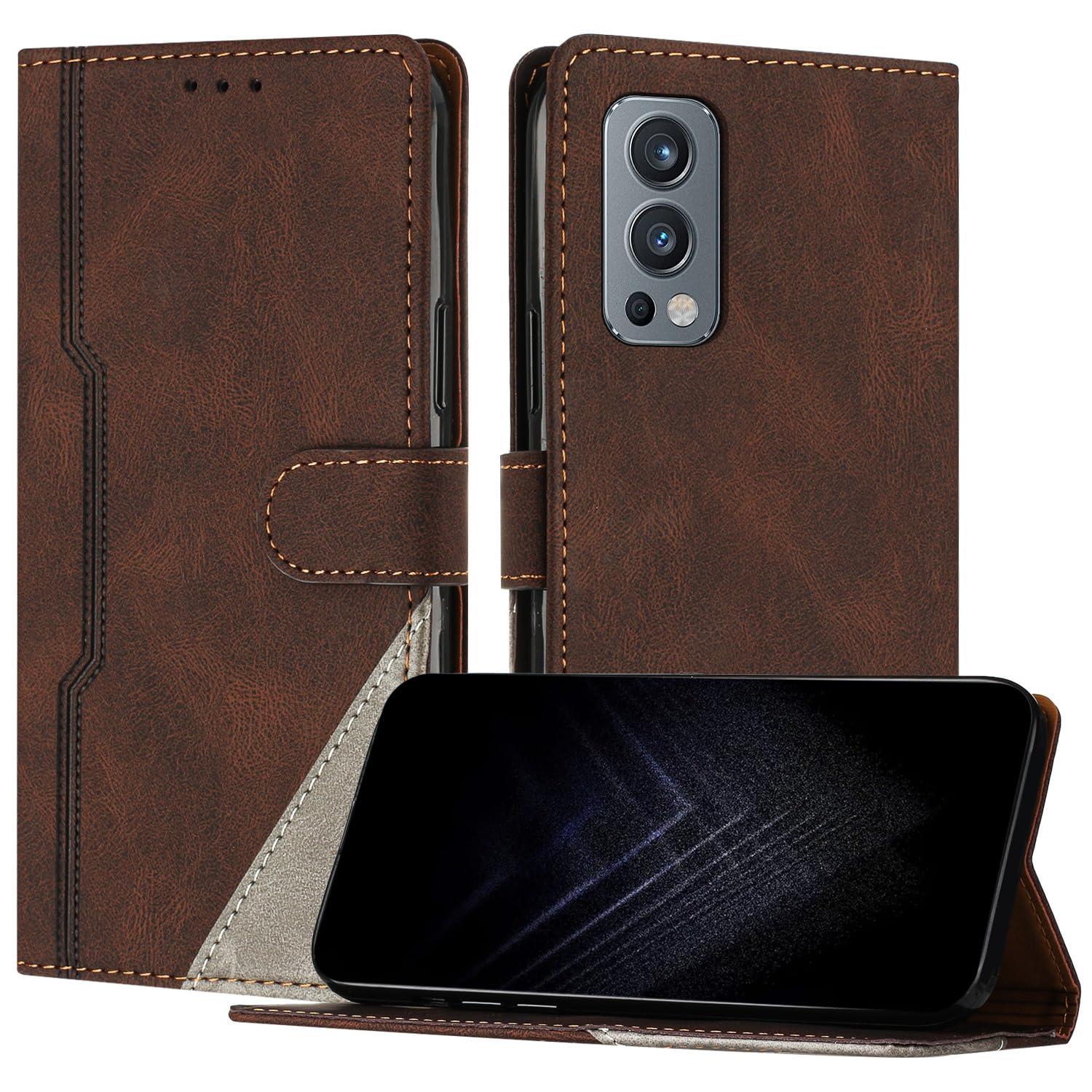 NetanyCase for OnePlus Nord 2 5G Case, Leather Case Stand Function with Magnetic Closure Shockproof Card Holder (Brown)